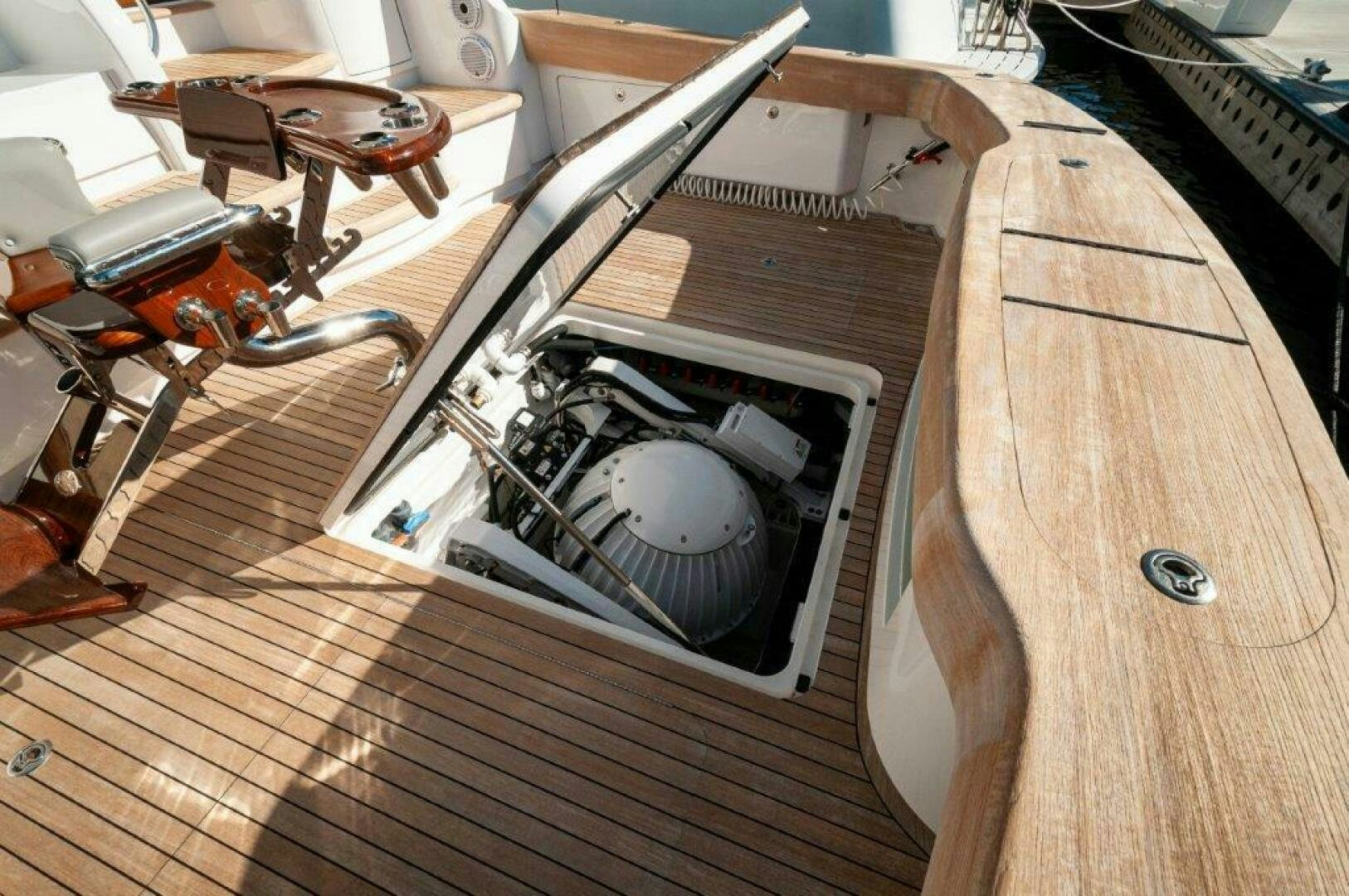 a wooden box with a lid aboard FLEUR DE LIS Yacht for Sale