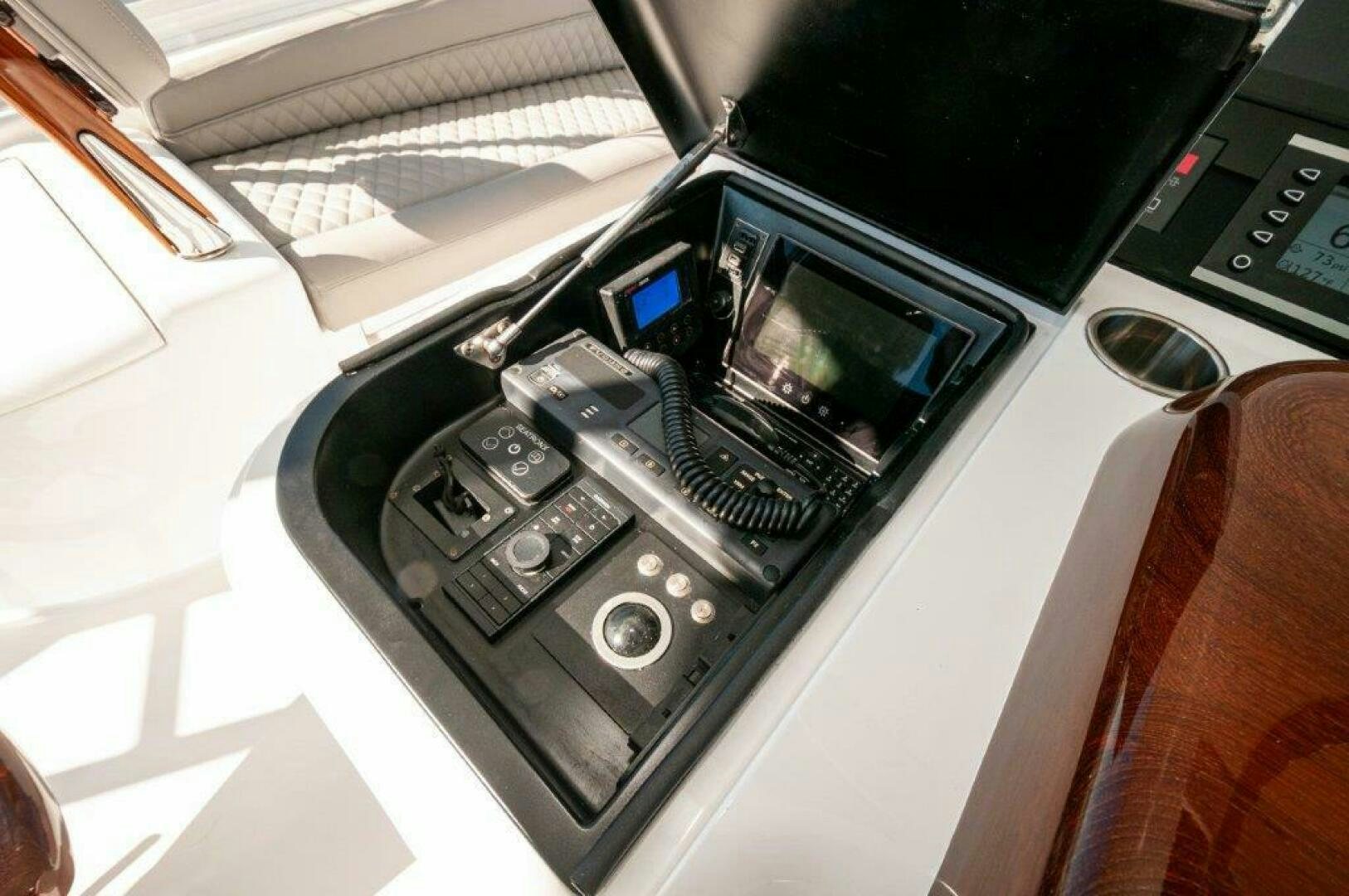 the inside of a car aboard FLEUR DE LIS Yacht for Sale