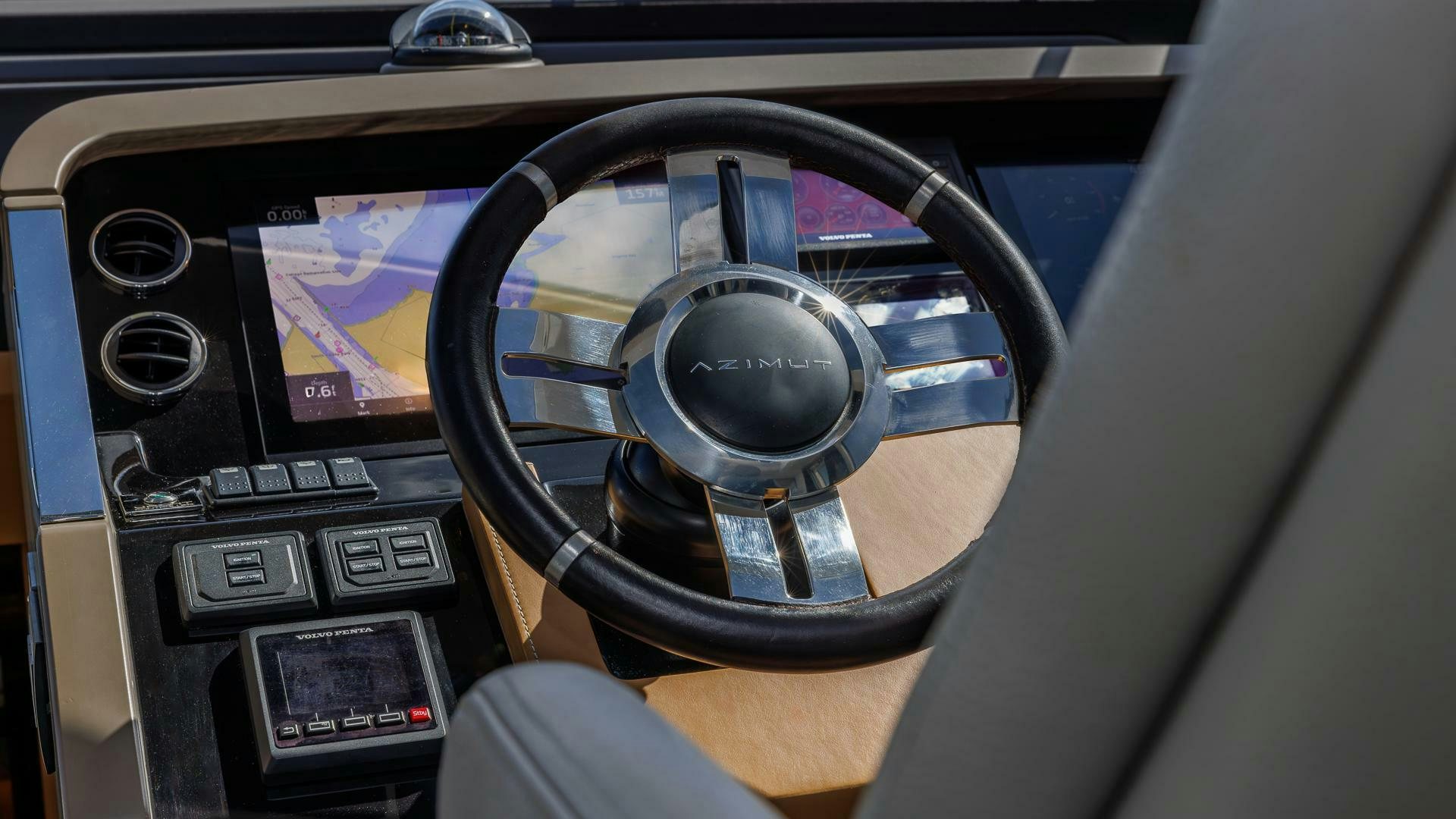 the inside of a car aboard DEVENZO Yacht for Sale