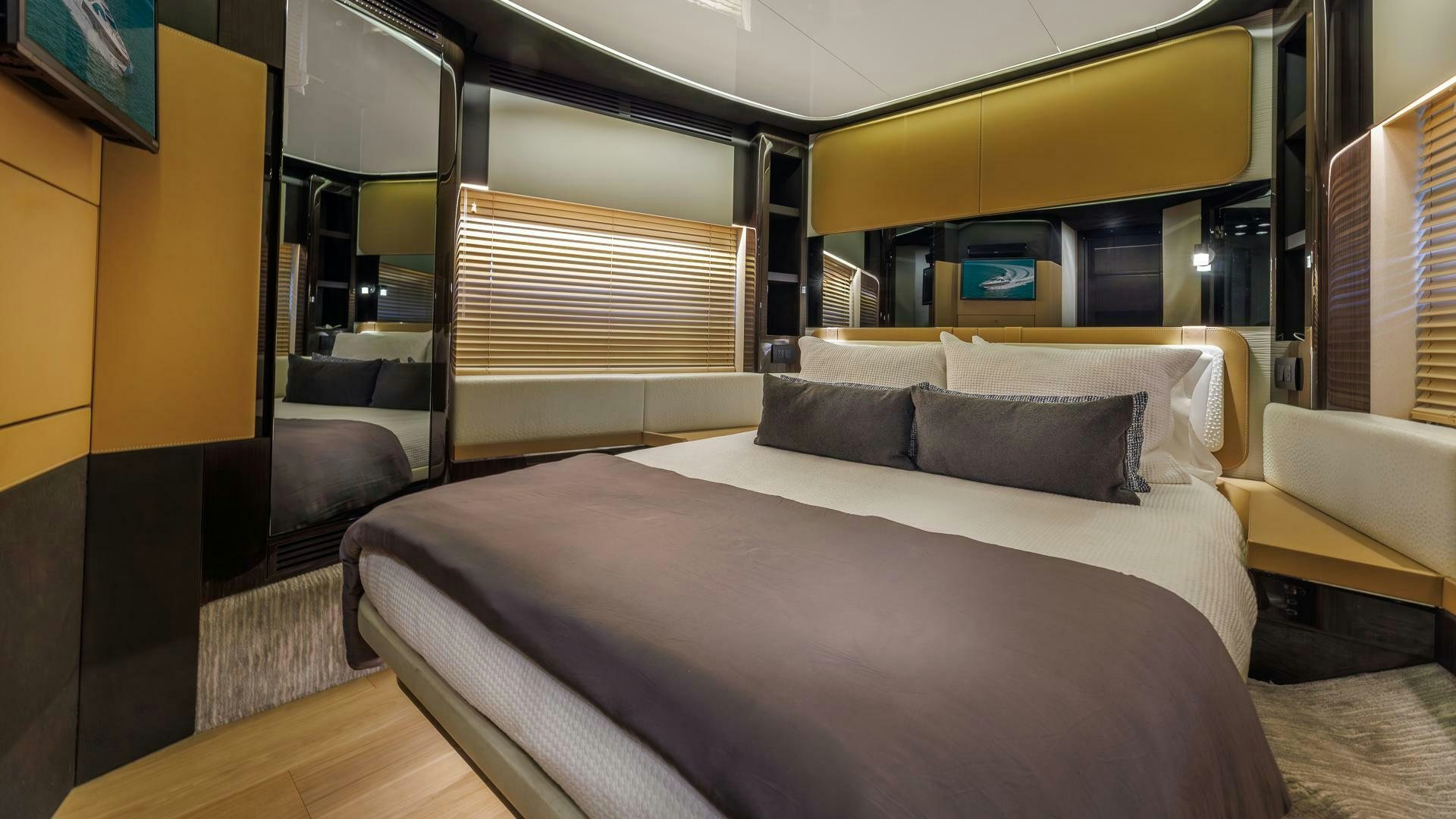 a bed in a room aboard DEVENZO Yacht for Sale