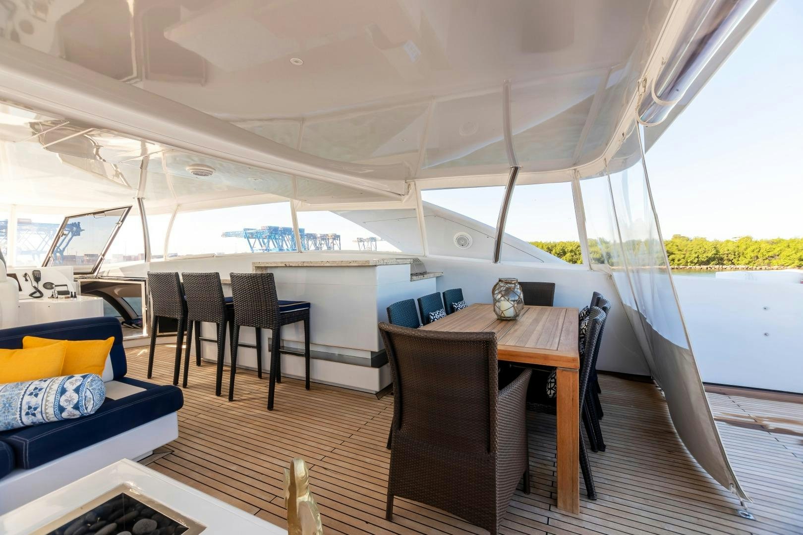 a tent with a table and chairs aboard GRANDEUR Yacht for Sale