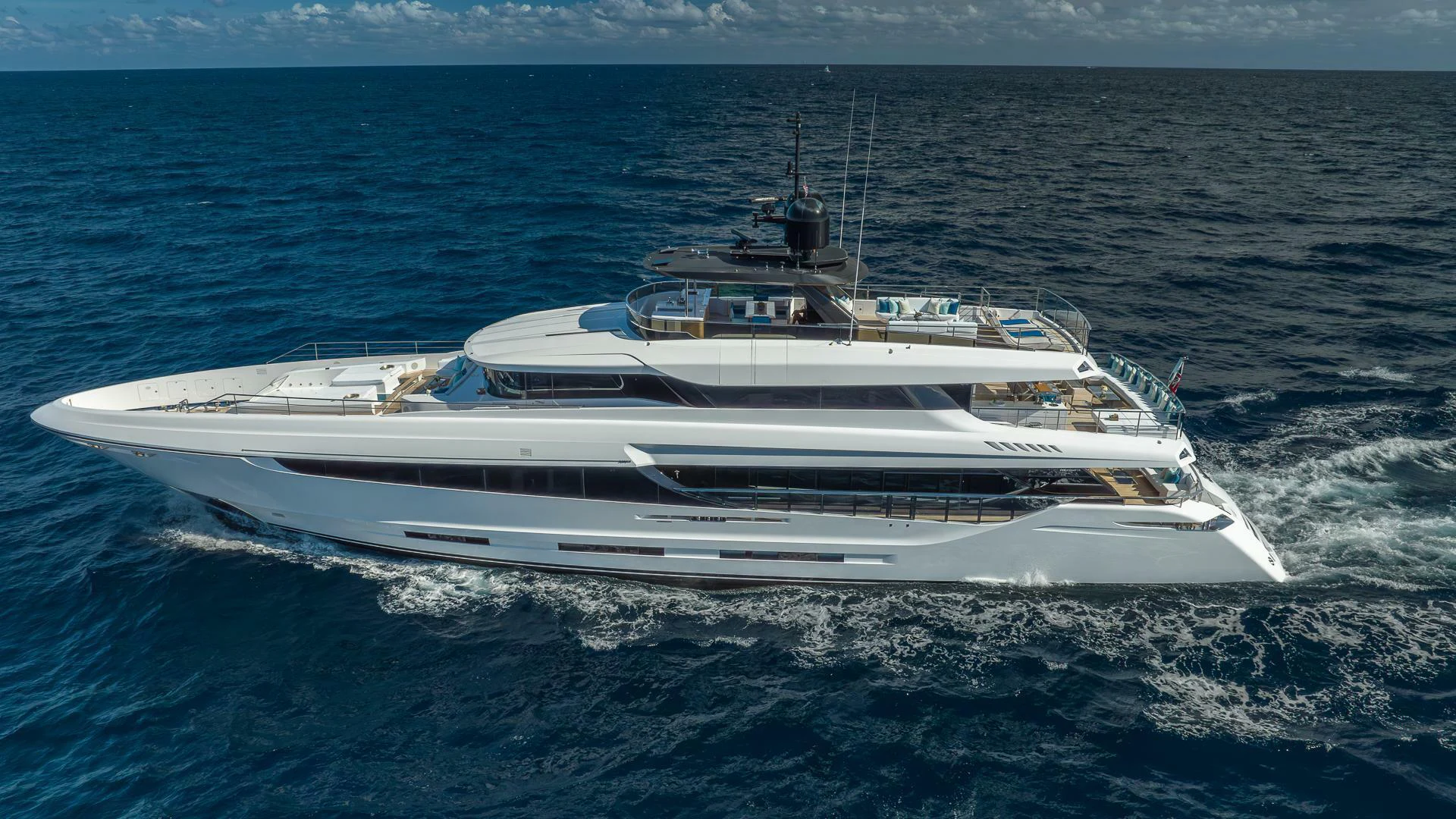 a white yacht in the ocean aboard NAMASTE Yacht for Sale