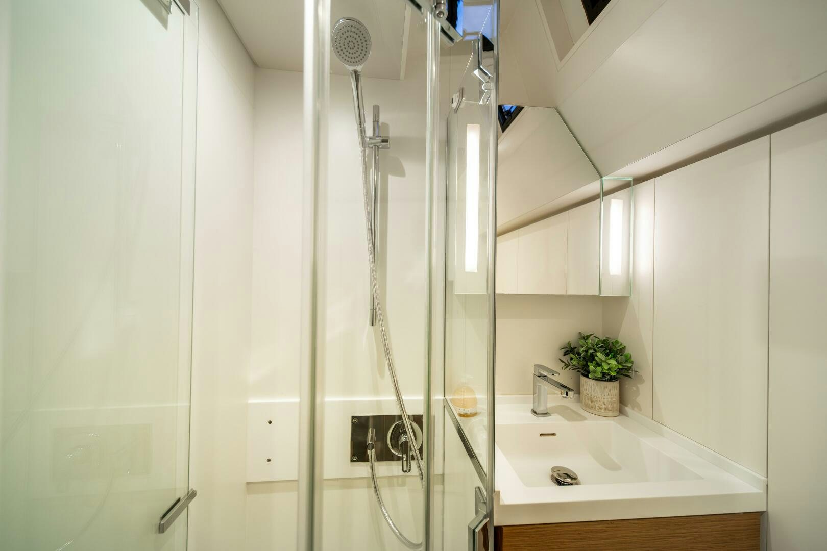 a shower unit in a bathroom aboard FORTITUDE Yacht for Sale