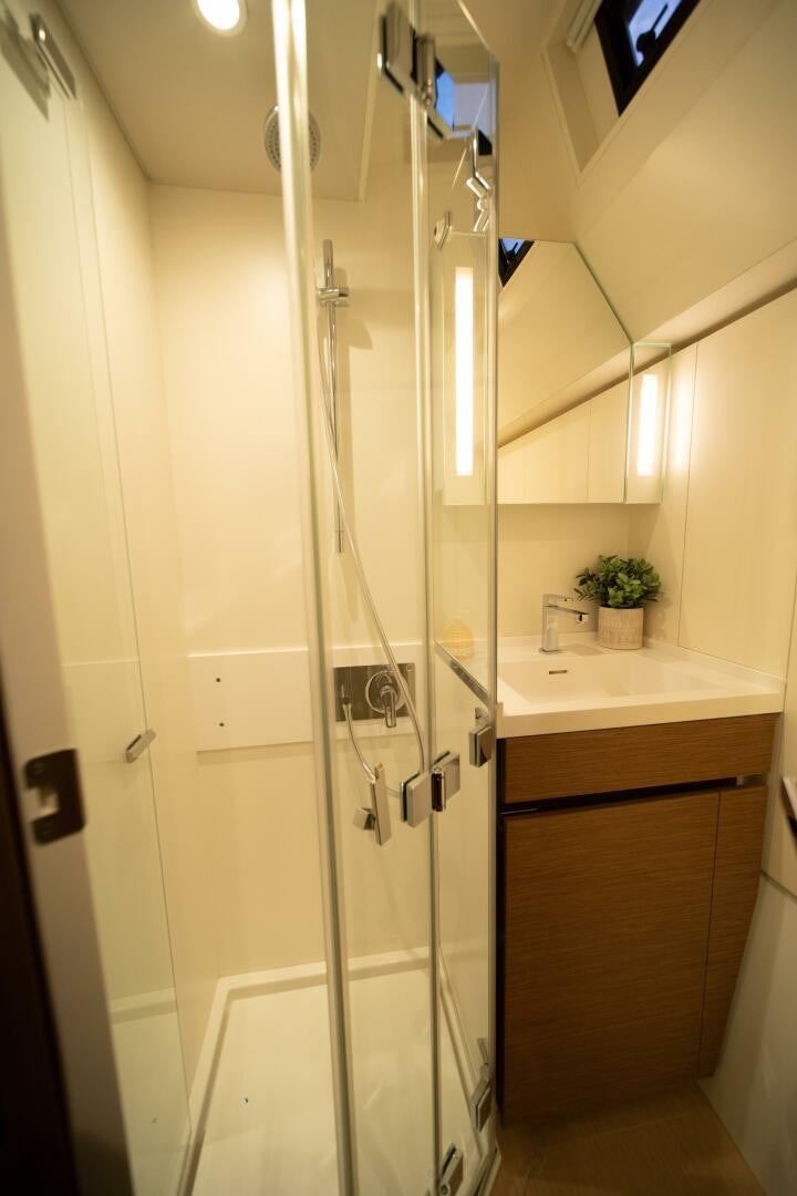 a shower unit in a bathroom aboard FORTITUDE Yacht for Sale