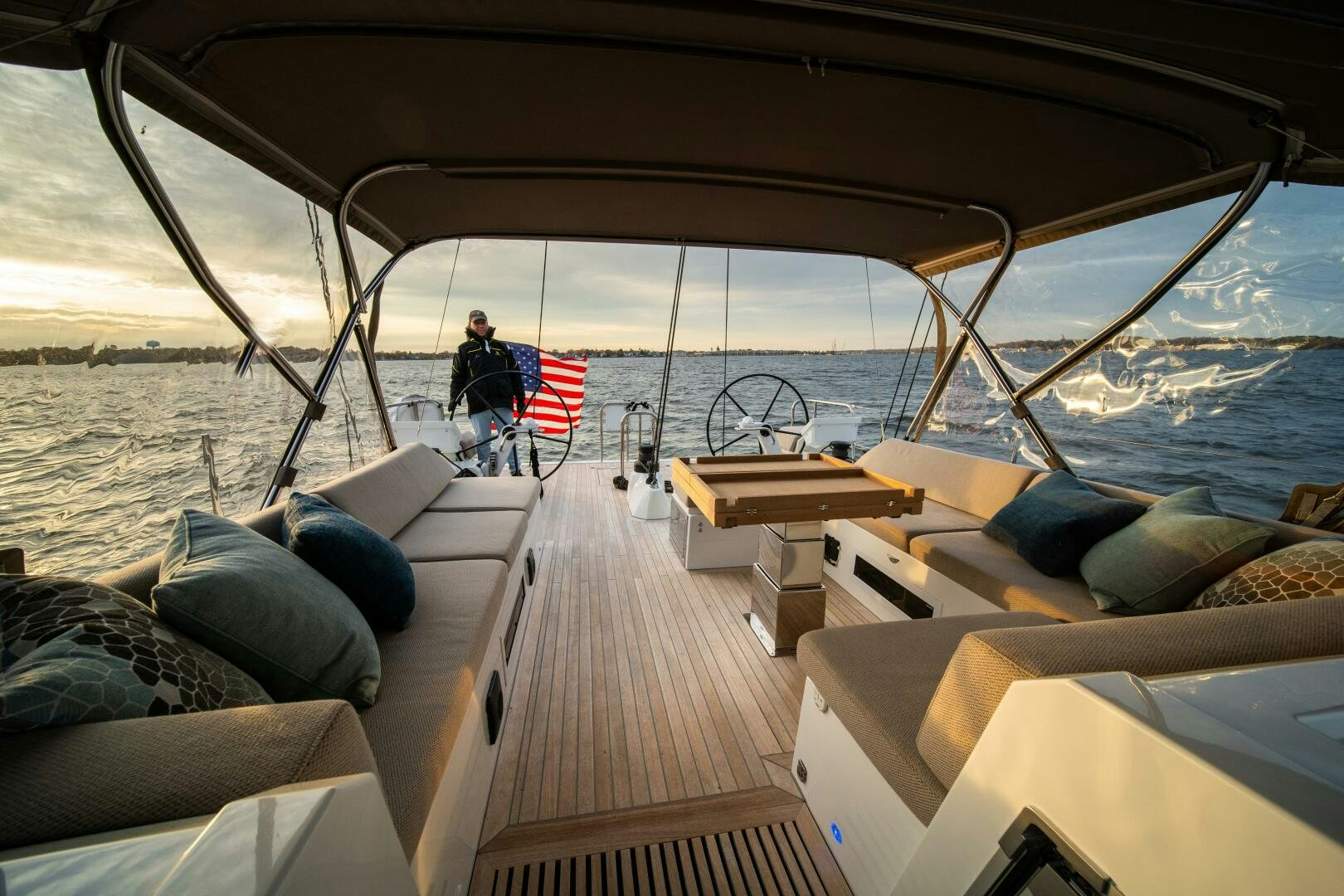 a person standing on a boat aboard FORTITUDE Yacht for Sale