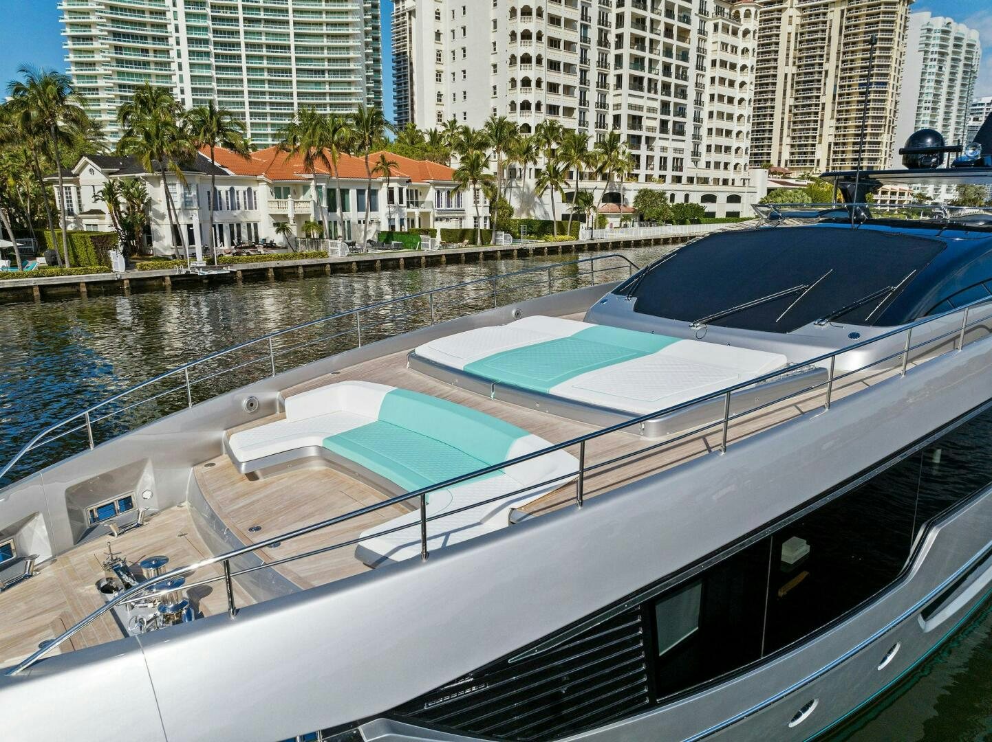 a rooftop view of a building and a pool aboard CORSARO SUPER Yacht for Sale