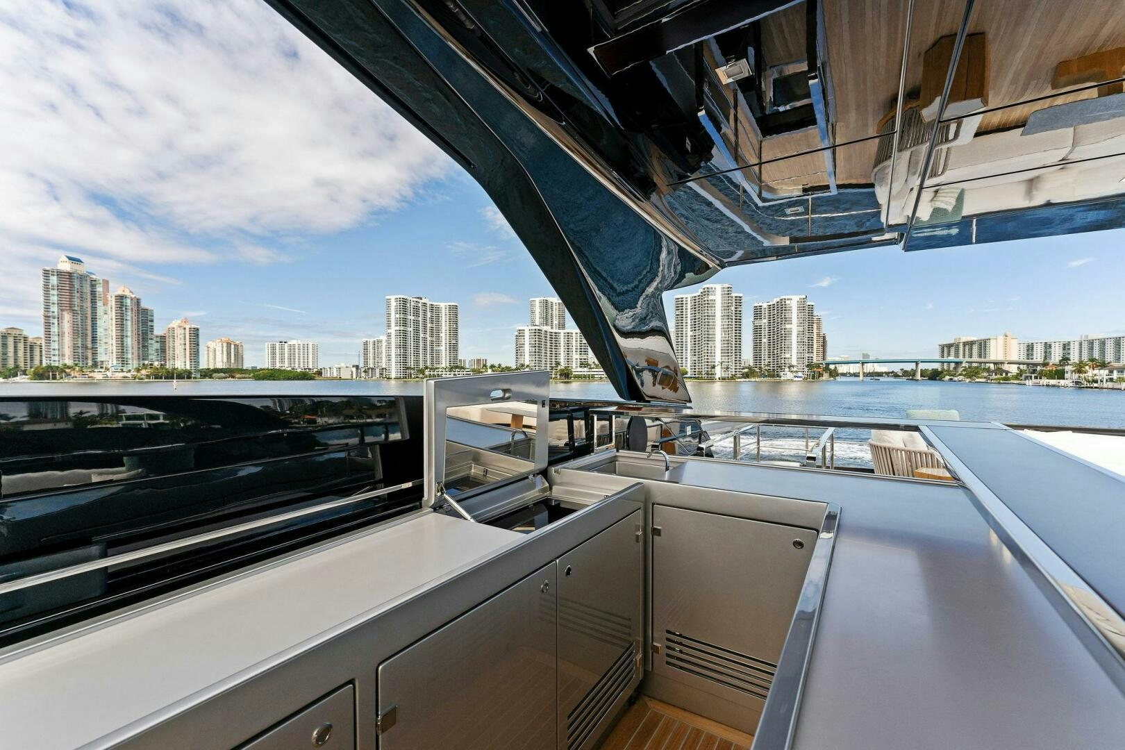 a view of a city from a boat aboard CORSARO SUPER Yacht for Sale