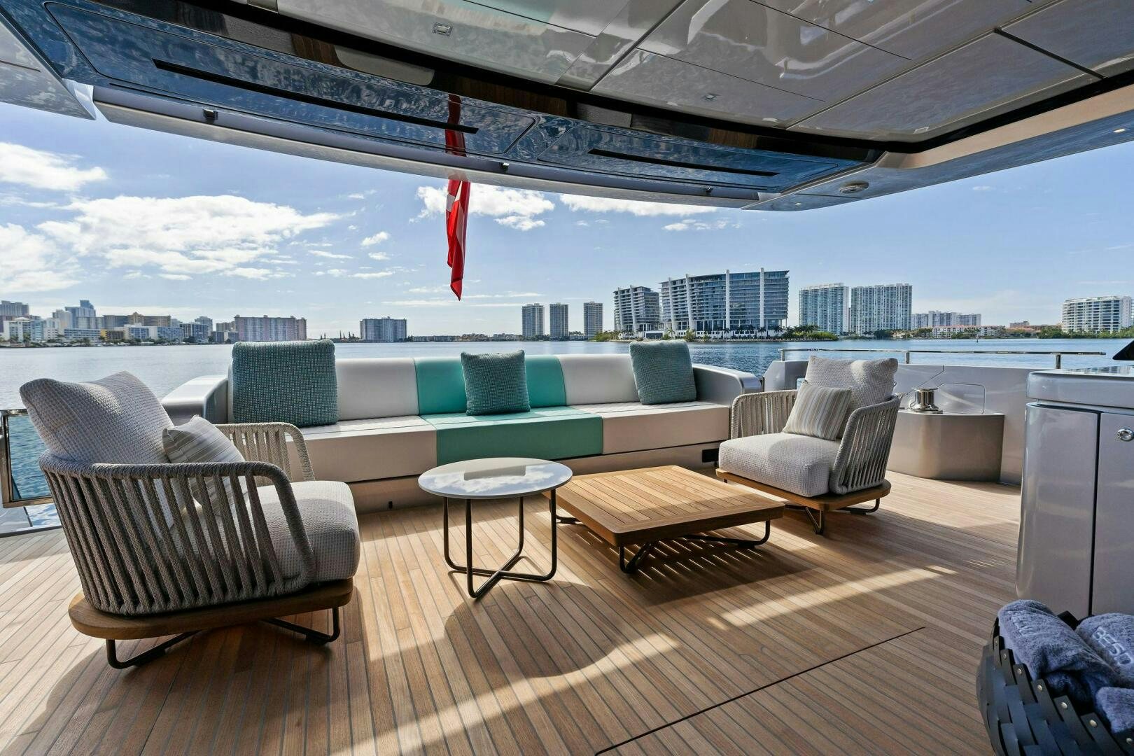 a room with a couch and a table and chairs aboard CORSARO SUPER Yacht for Sale