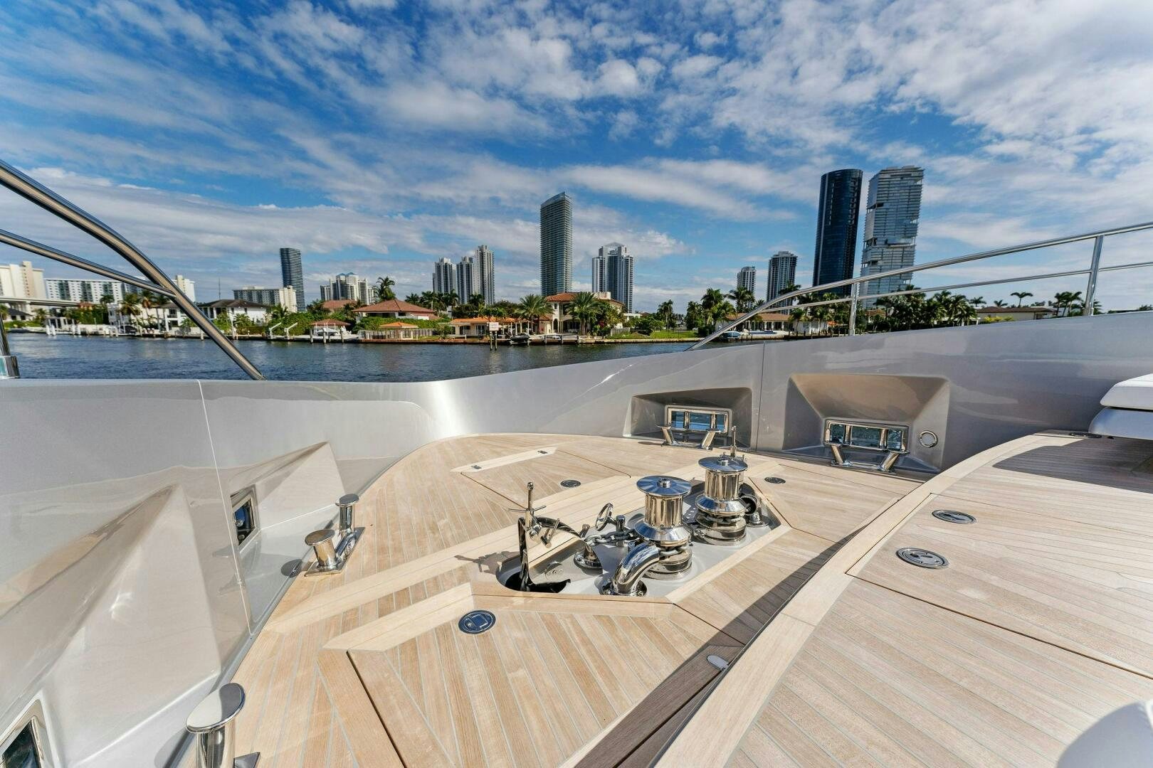 a rooftop with a city in the background aboard CORSARO SUPER Yacht for Sale
