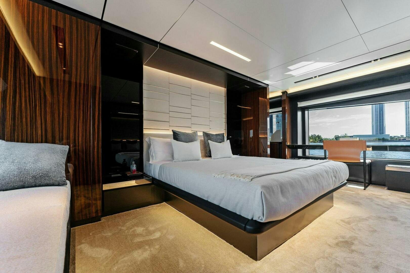 a large bed in a room aboard CORSARO SUPER Yacht for Sale