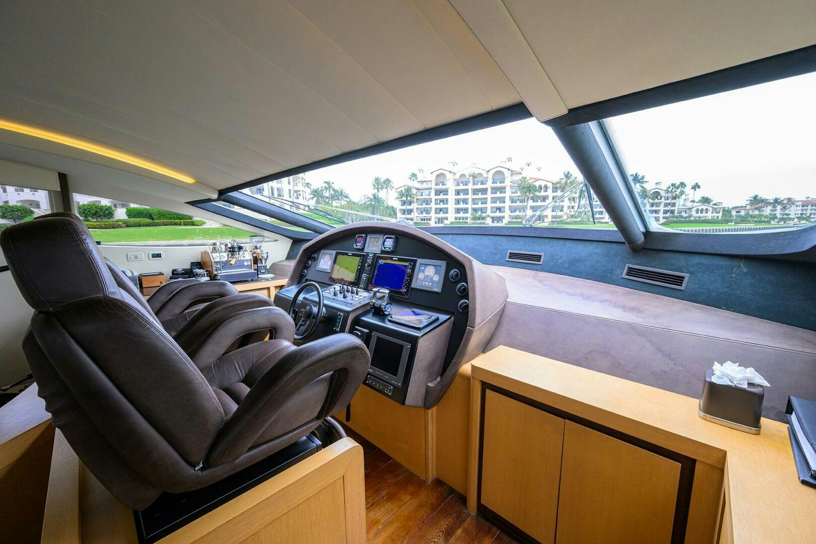 inside of a car aboard MIURA Yacht for Sale