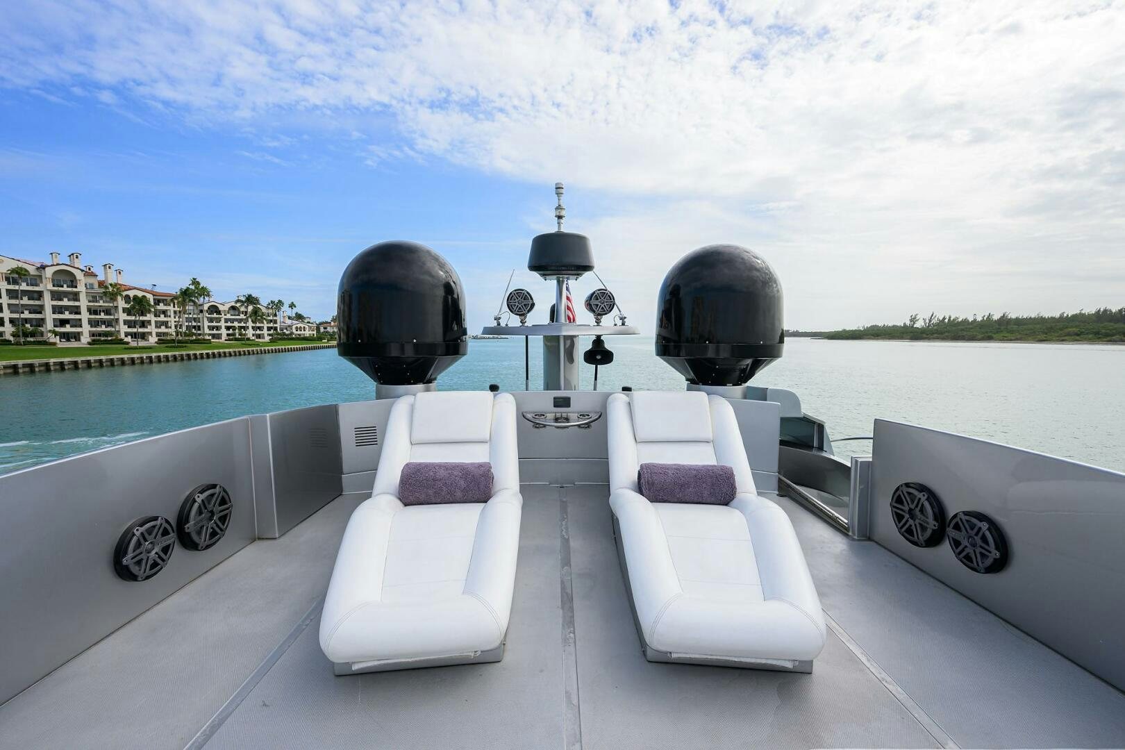 a boat with a large round object on it aboard MIURA Yacht for Sale