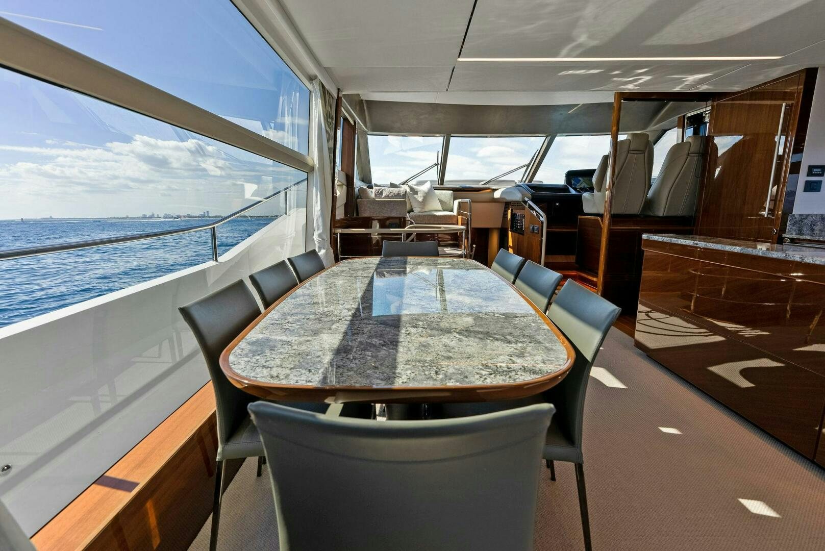 a table on a boat aboard AMICI Yacht for Sale