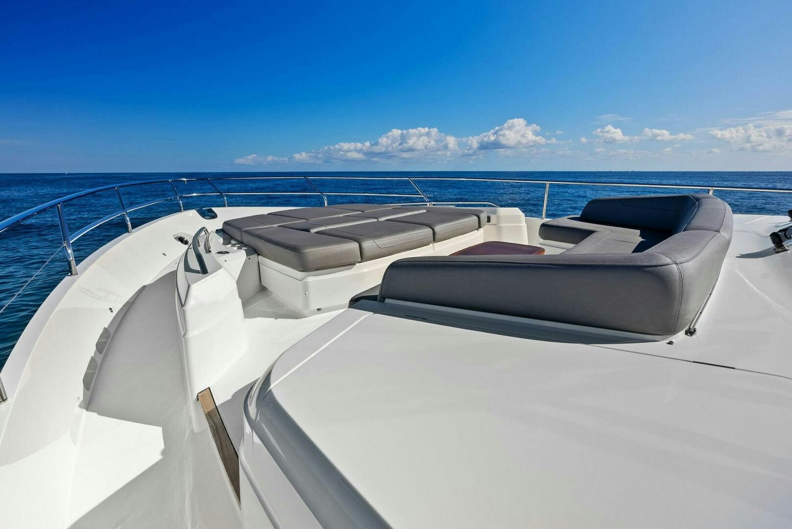 the front of a boat aboard AMICI Yacht for Sale