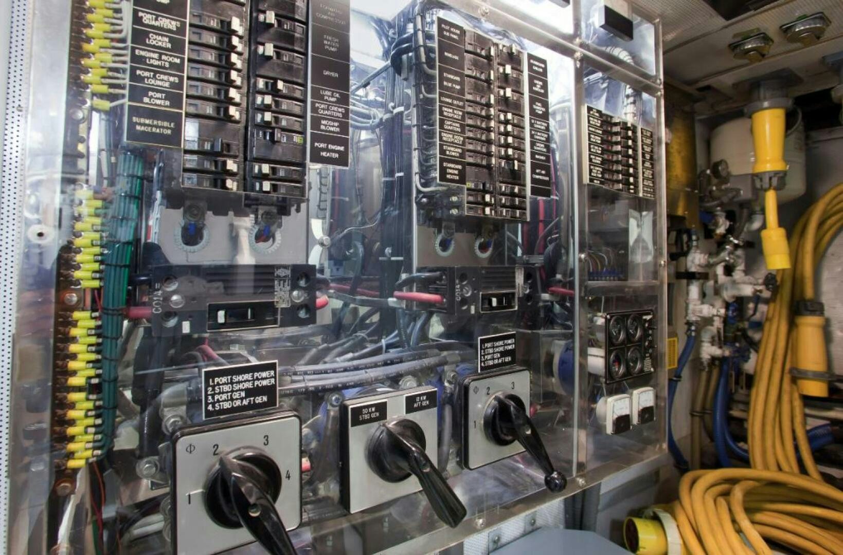 a large room with many wires and cables aboard GOLDEN EAGLE Yacht for Sale