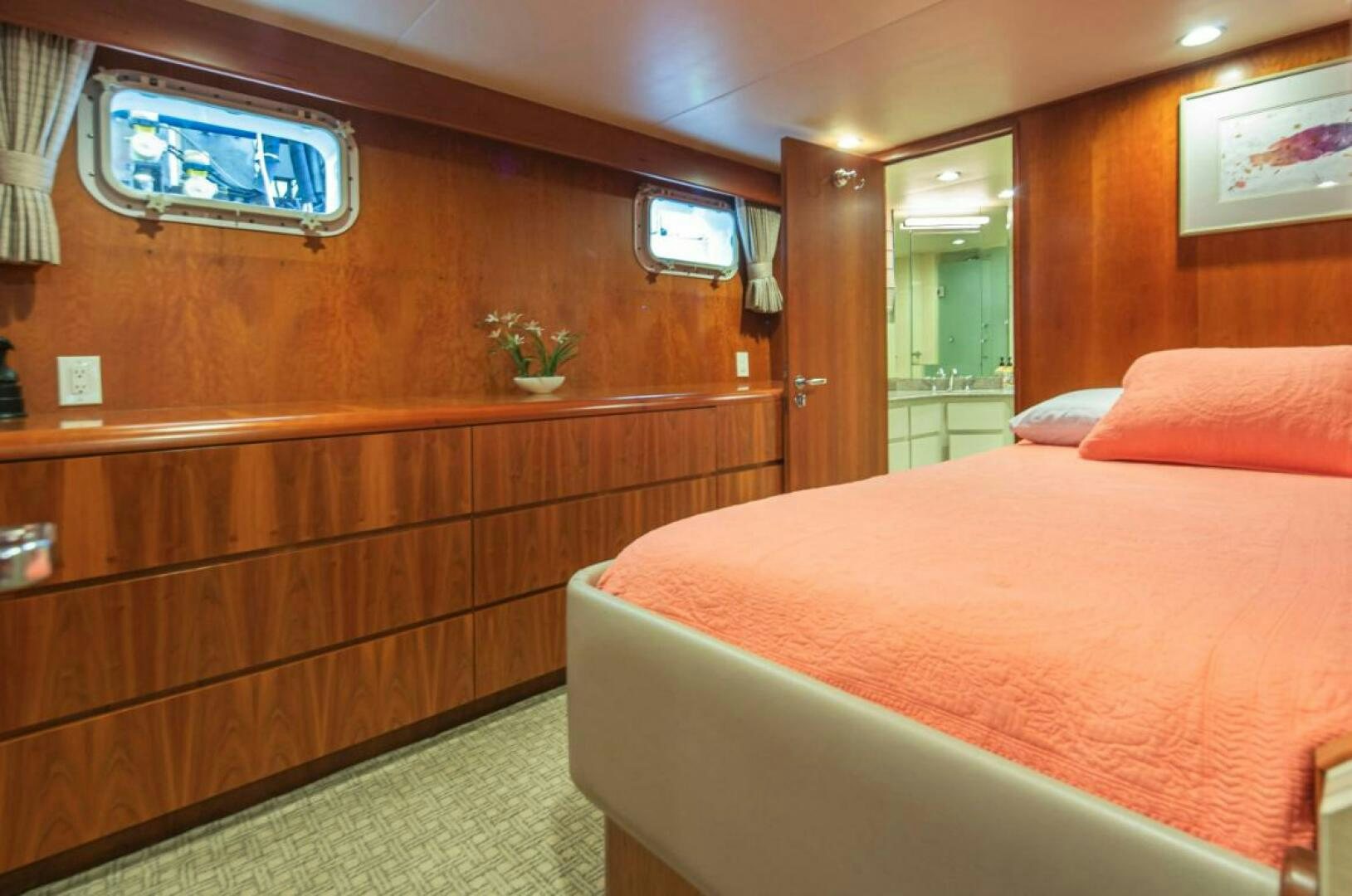 a bed in a room aboard GOLDEN EAGLE Yacht for Sale