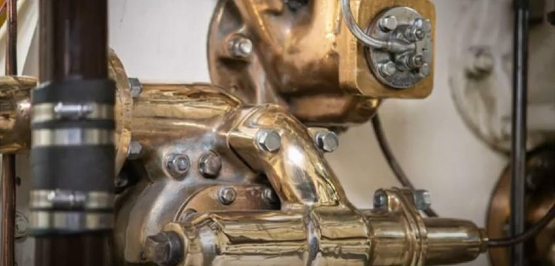 a metal robot with a large head aboard PRESCOTONT Yacht for Sale