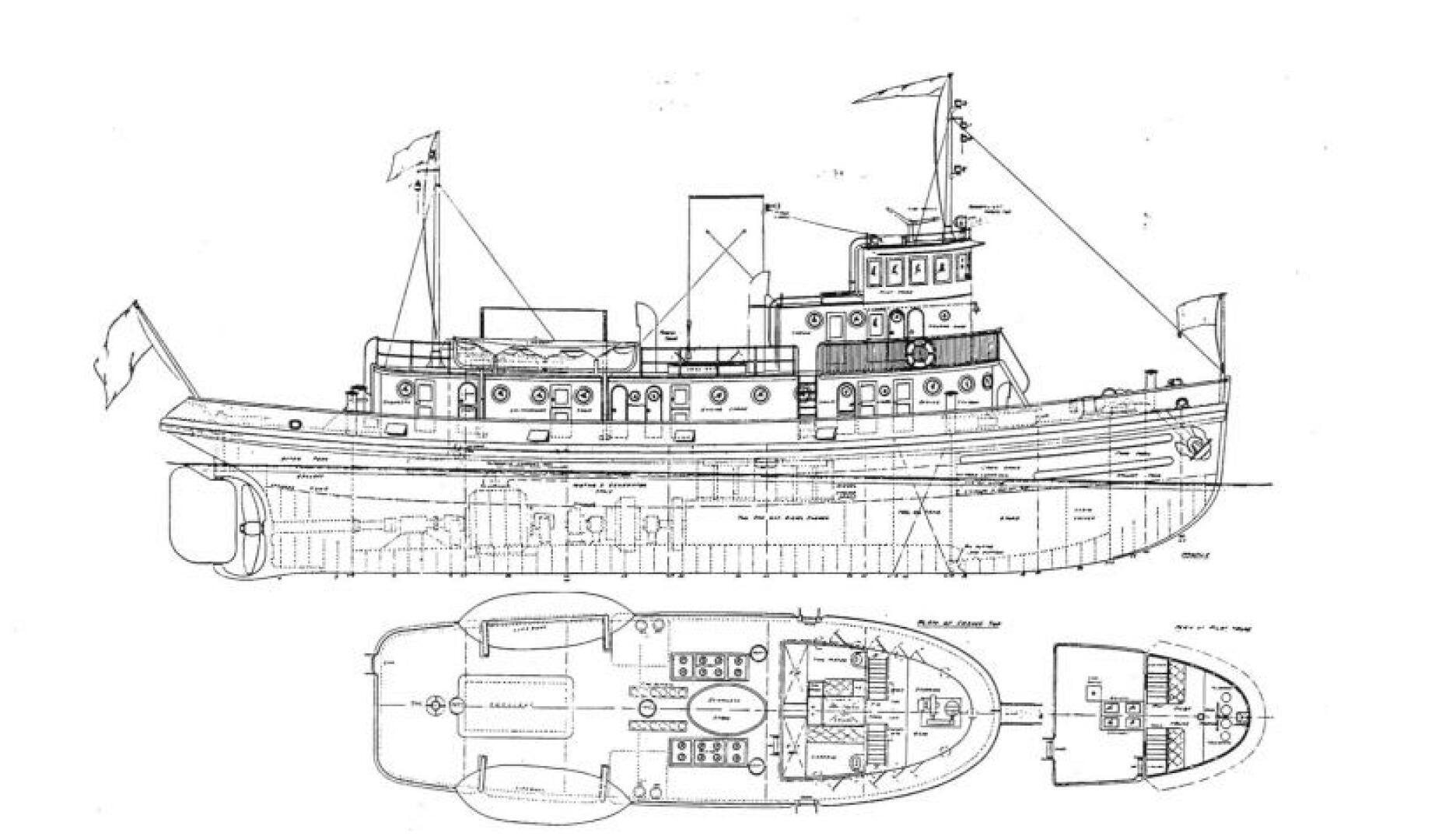 a drawing of a building aboard PRESCOTONT Yacht for Sale