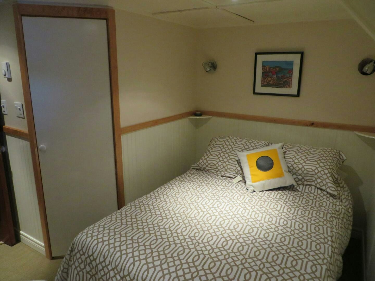 a bed with a pillow on it aboard PRESCOTONT Yacht for Sale