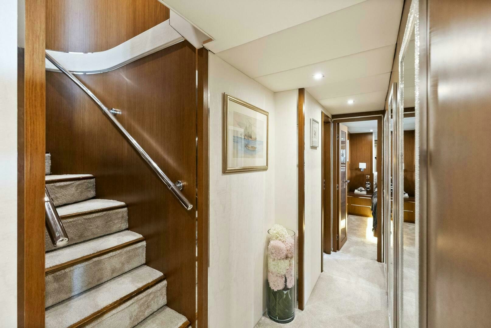 a staircase in a house aboard PRINCESS LONA Yacht for Sale