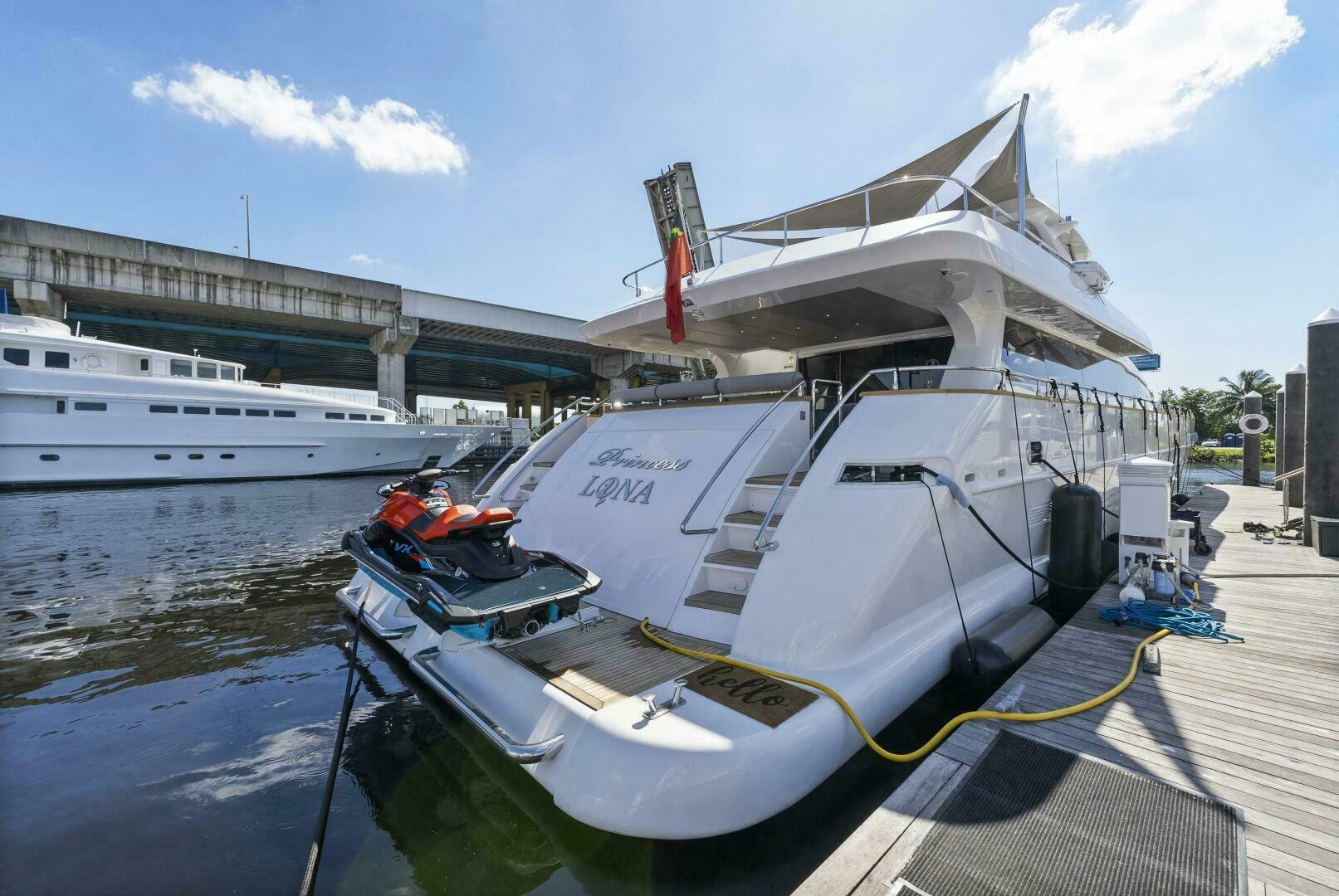 a boat docked at a pier aboard PRINCESS LONA Yacht for Sale
