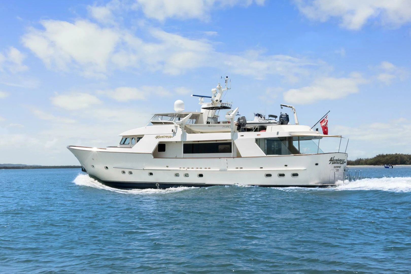 a boat on the water aboard HUNTRESS Yacht for Sale