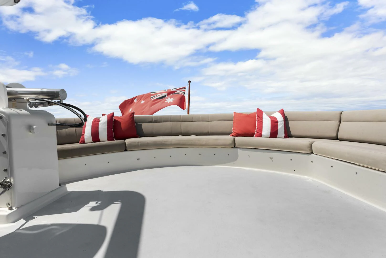 a red pipe on a white pipe aboard HUNTRESS Yacht for Sale