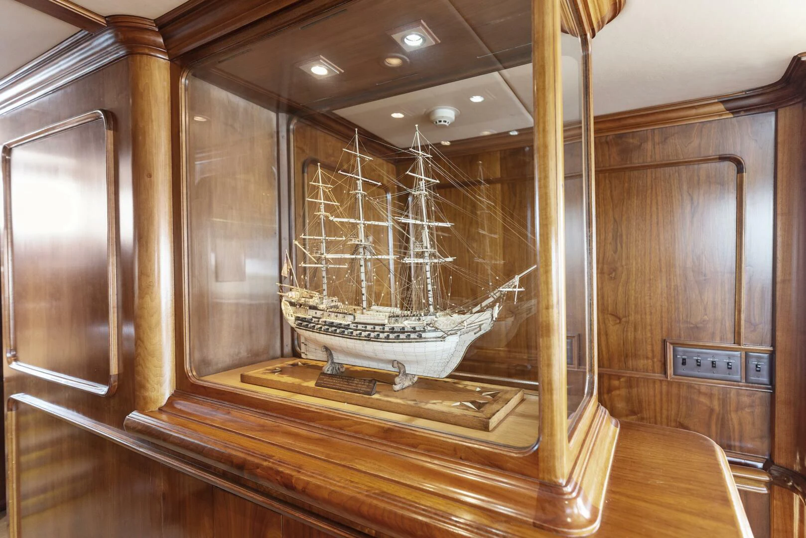 a large model ship in a museum aboard HUNTRESS Yacht for Sale