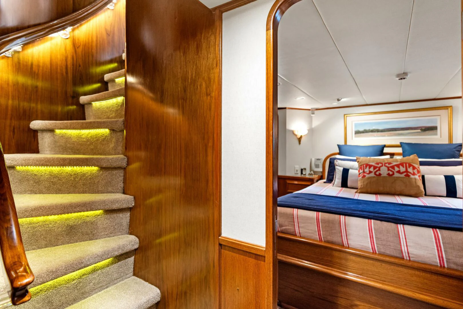 a bed in a room aboard HUNTRESS Yacht for Sale