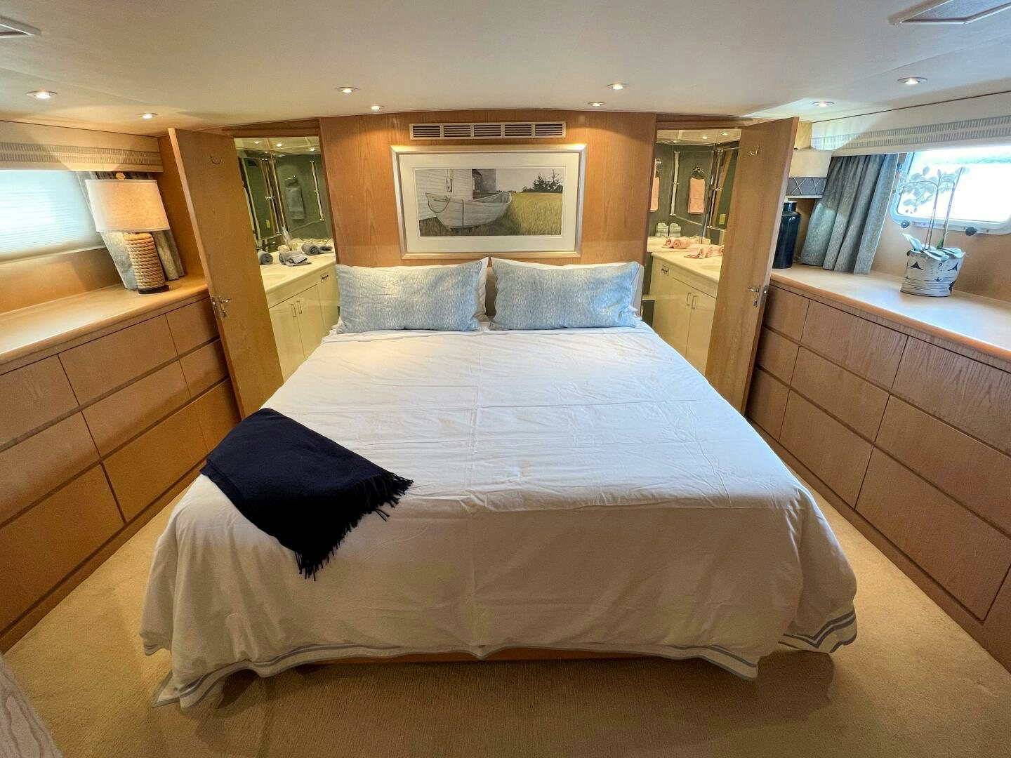 a bed in a room aboard AT EASE Yacht for Sale