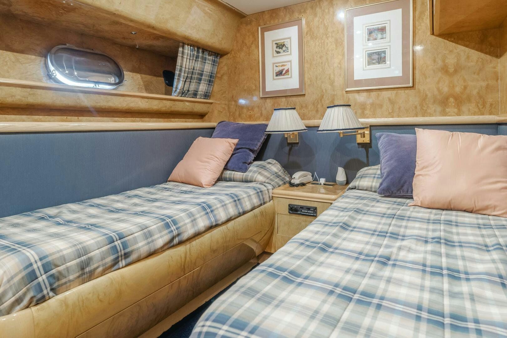 a couple of beds in a hotel room aboard C LADY Yacht for Sale