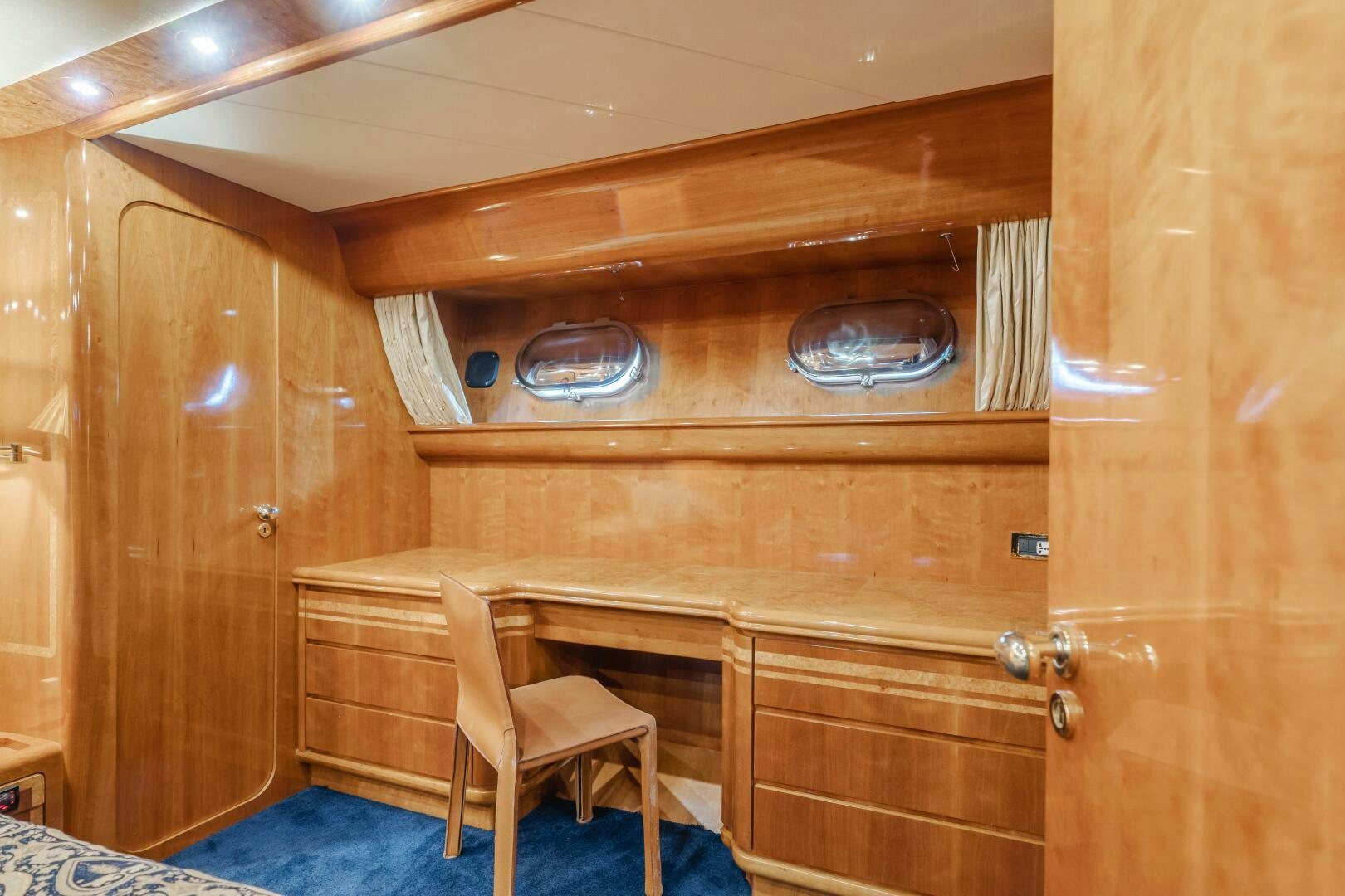 a wooden bathroom with a chair aboard C LADY Yacht for Sale
