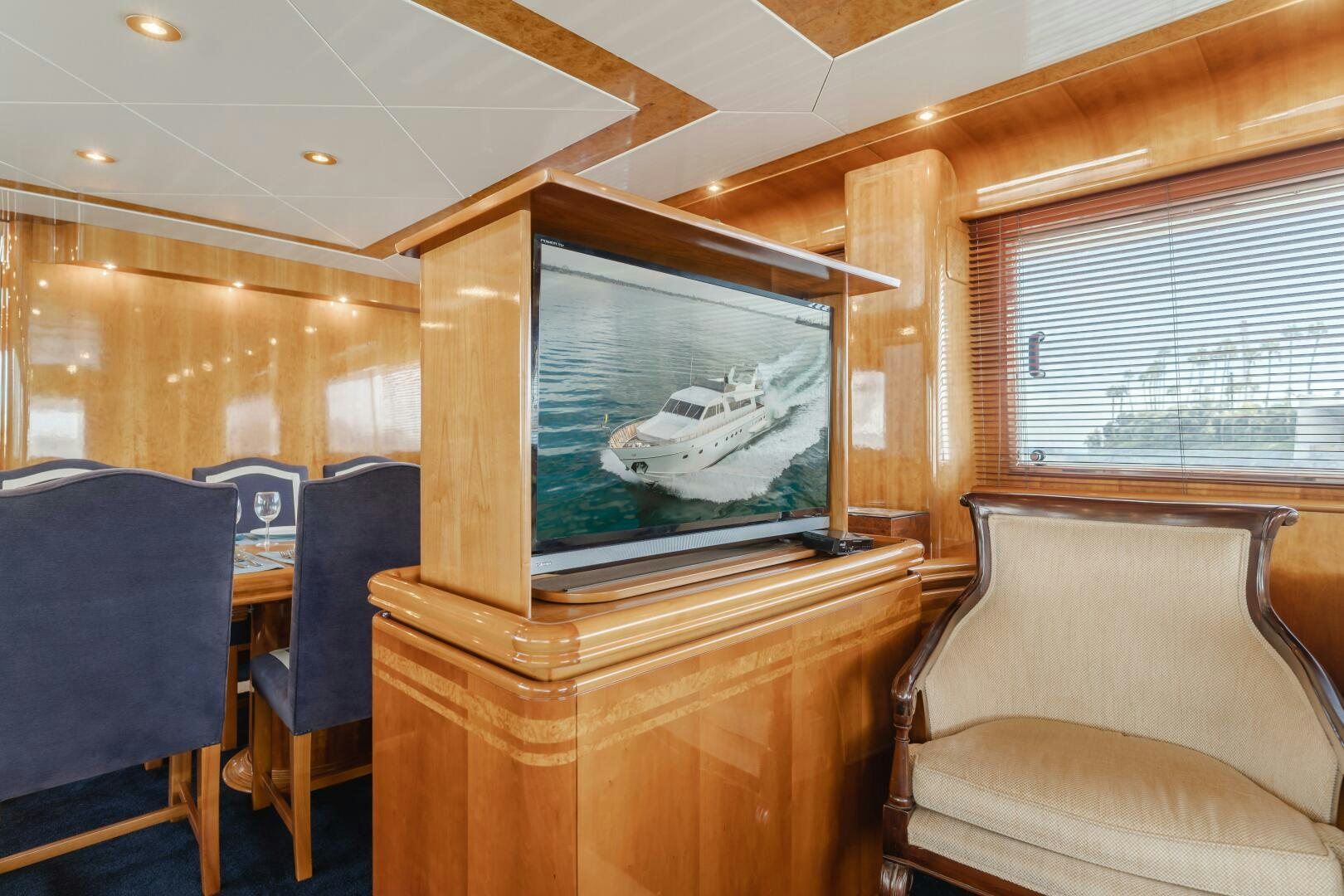 a room with a television and a couch aboard C LADY Yacht for Sale
