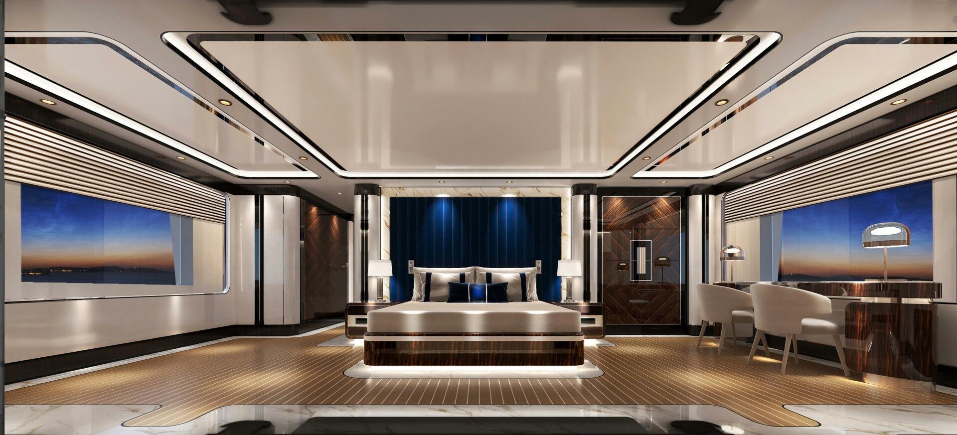 a room with a table and chairs aboard BAGLIETTO T52 HULL 4 Yacht for Sale