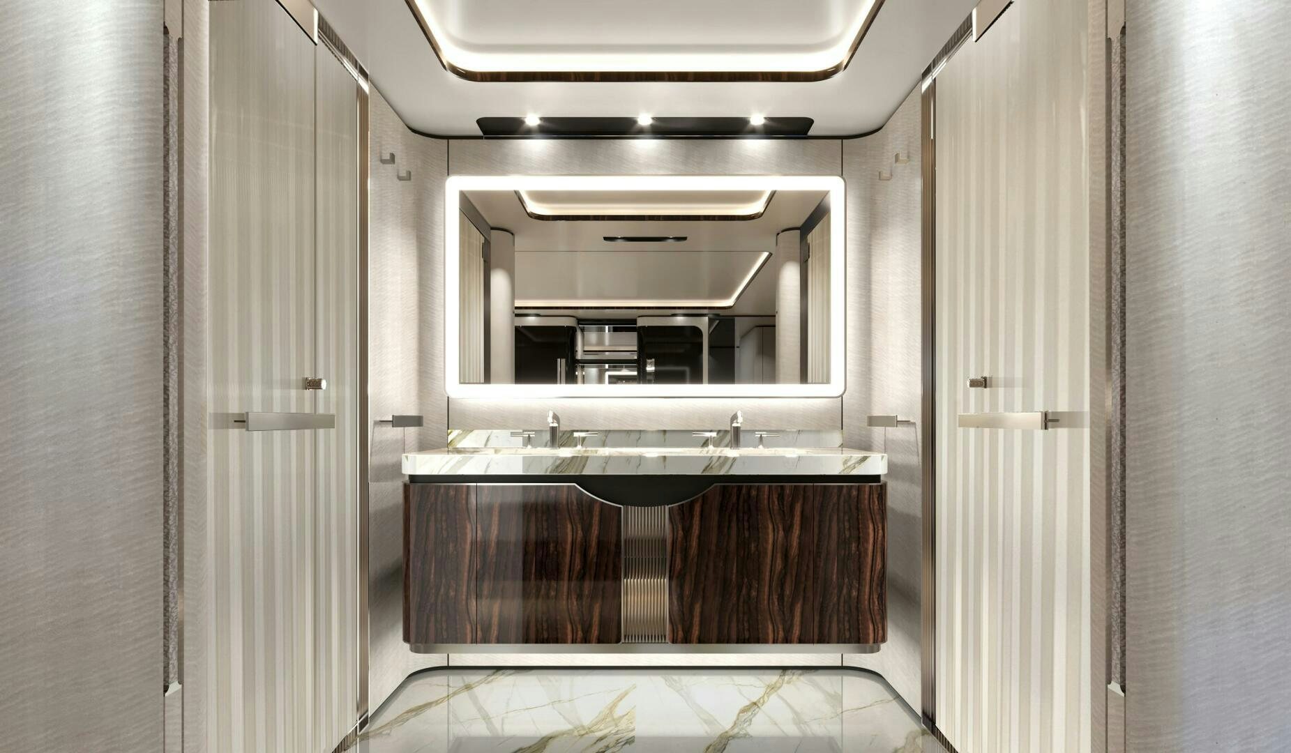 a kitchen with a microwave oven aboard BAGLIETTO T52 HULL 4 Yacht for Sale