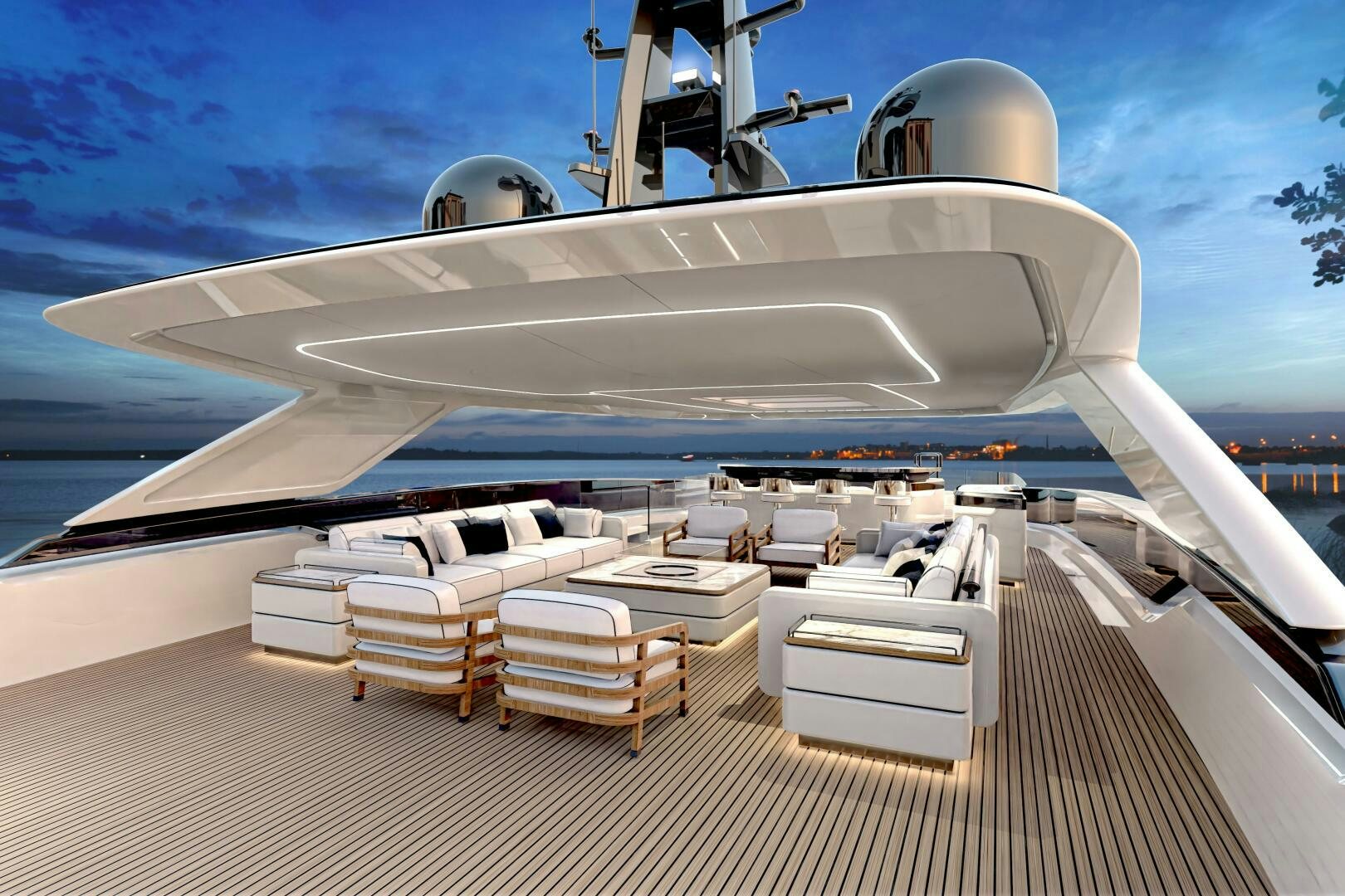 a large white boat with a deck aboard BAGLIETTO T52 HULL 4 Yacht for Sale