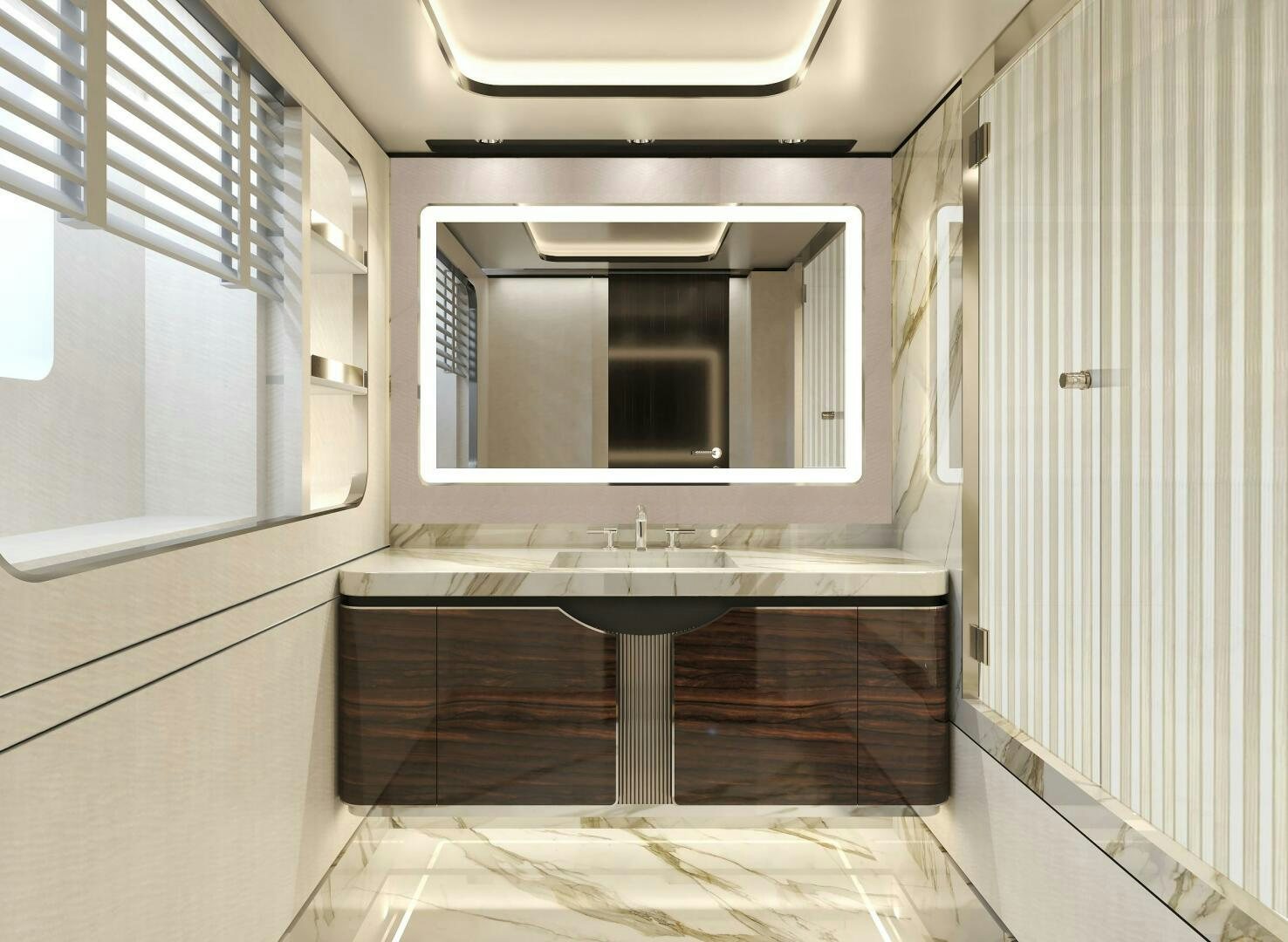 a sink and a mirror in a bathroom aboard BAGLIETTO T52 HULL 4 Yacht for Sale