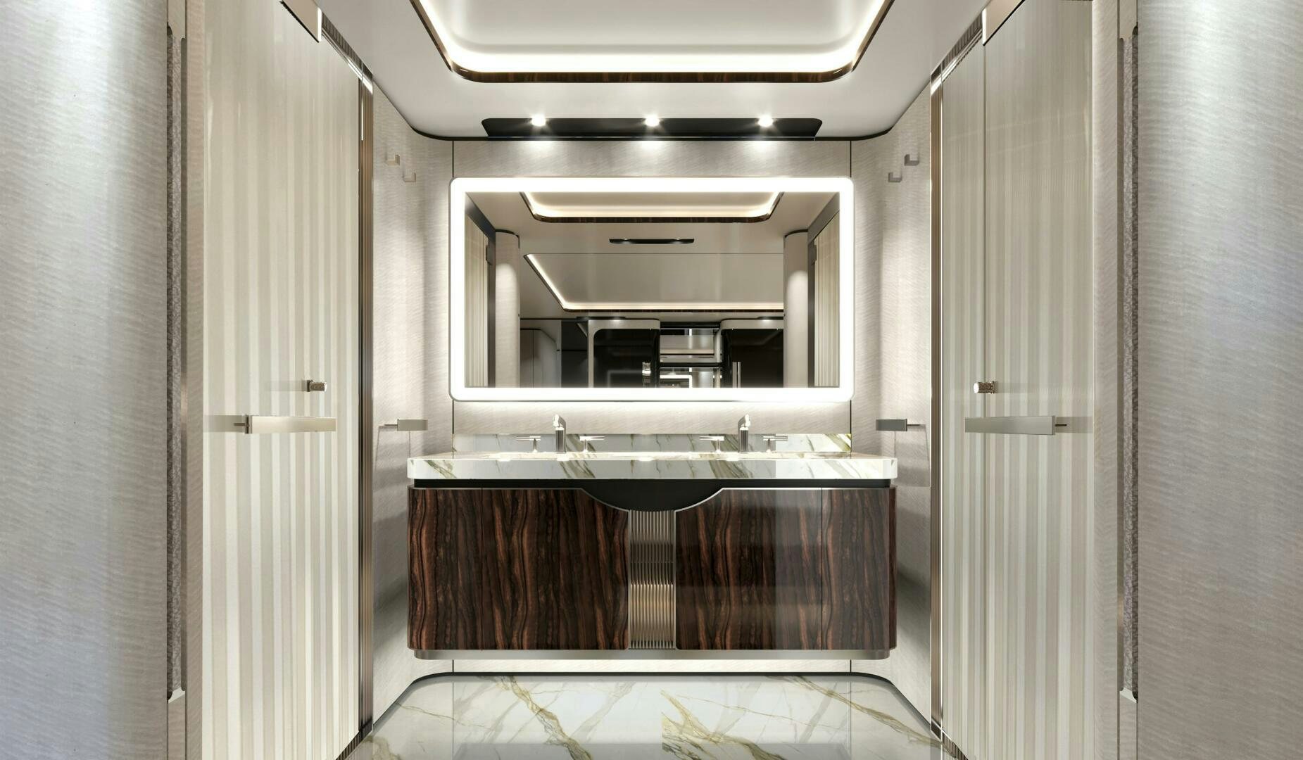 a kitchen with a sink and cabinets aboard BAGLIETTO T52 HULL 4 Yacht for Sale