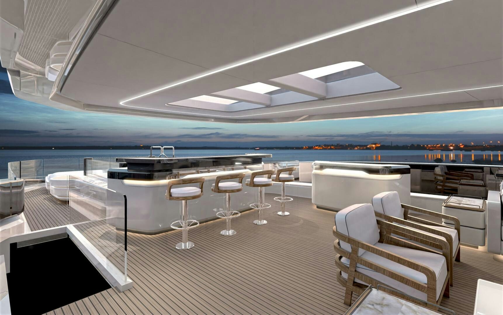 a room with a pool table and chairs aboard BAGLIETTO T52 HULL 4 Yacht for Sale