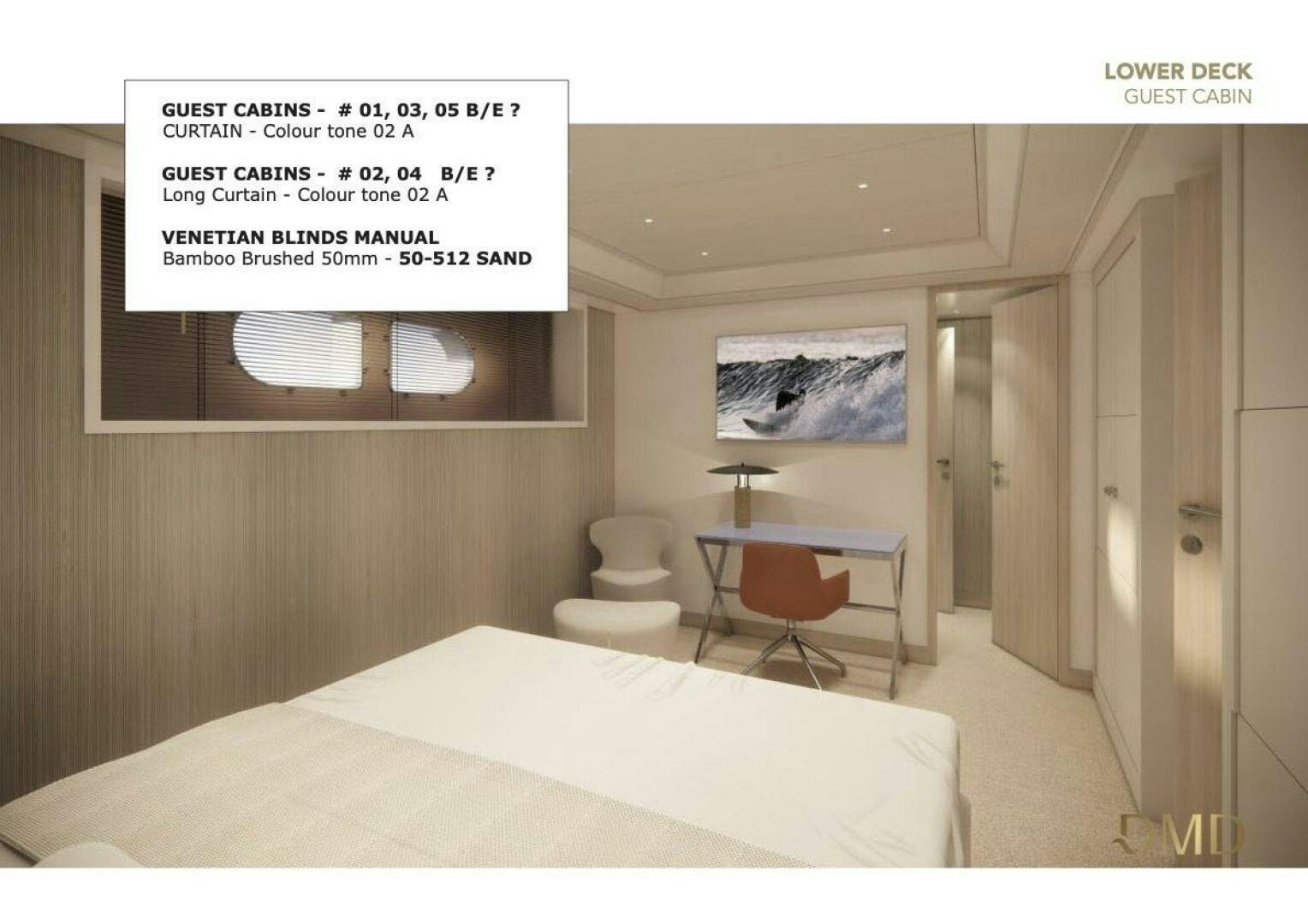 a hotel room with a table and chairs aboard JOY Yacht for Sale