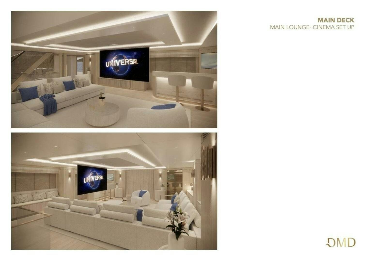 a room with a couch and a television aboard JOY Yacht for Sale