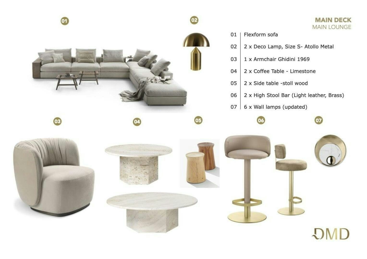 a group of chairs and tables aboard JOY Yacht for Sale