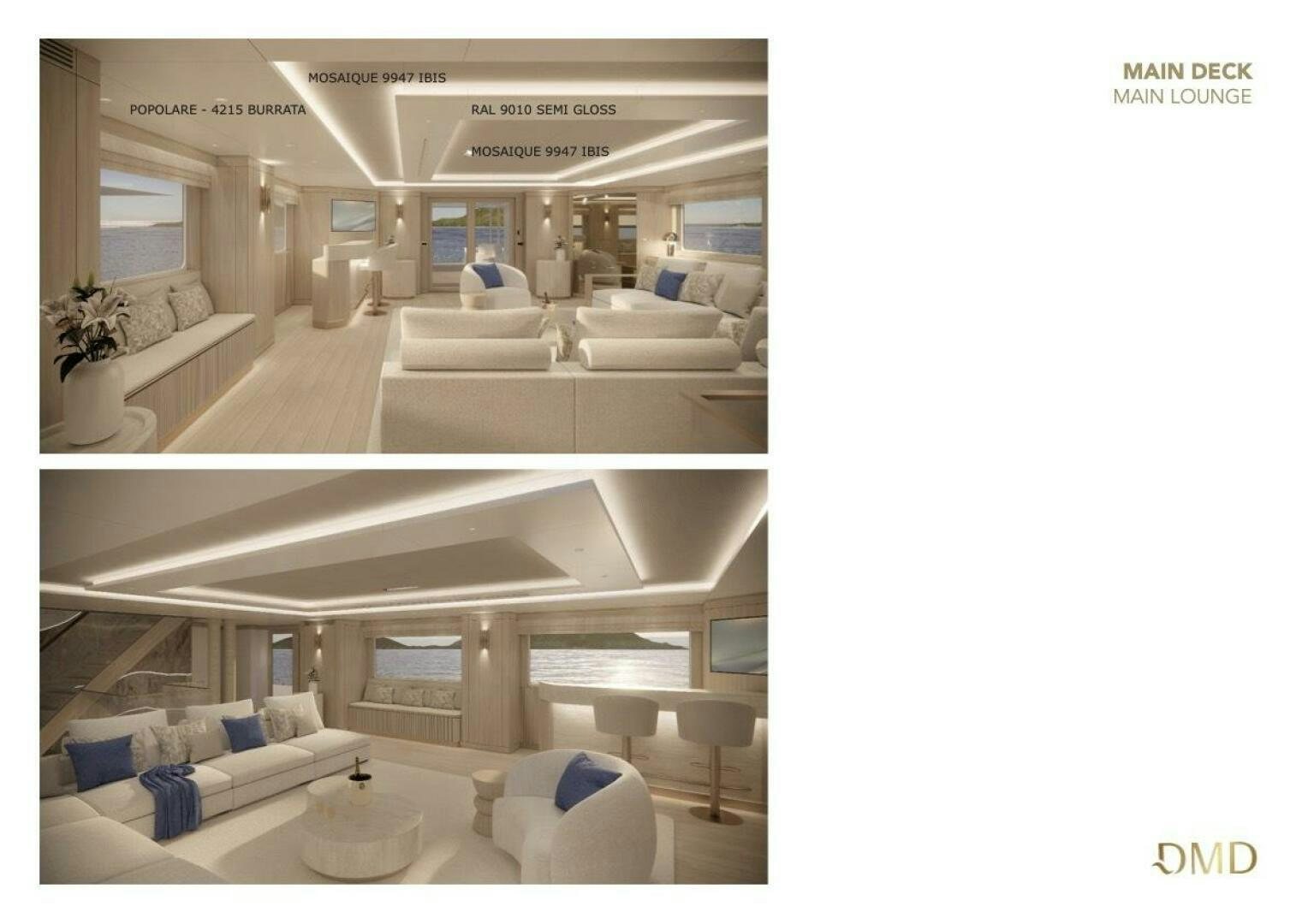 a room with a couch and a table aboard JOY Yacht for Sale
