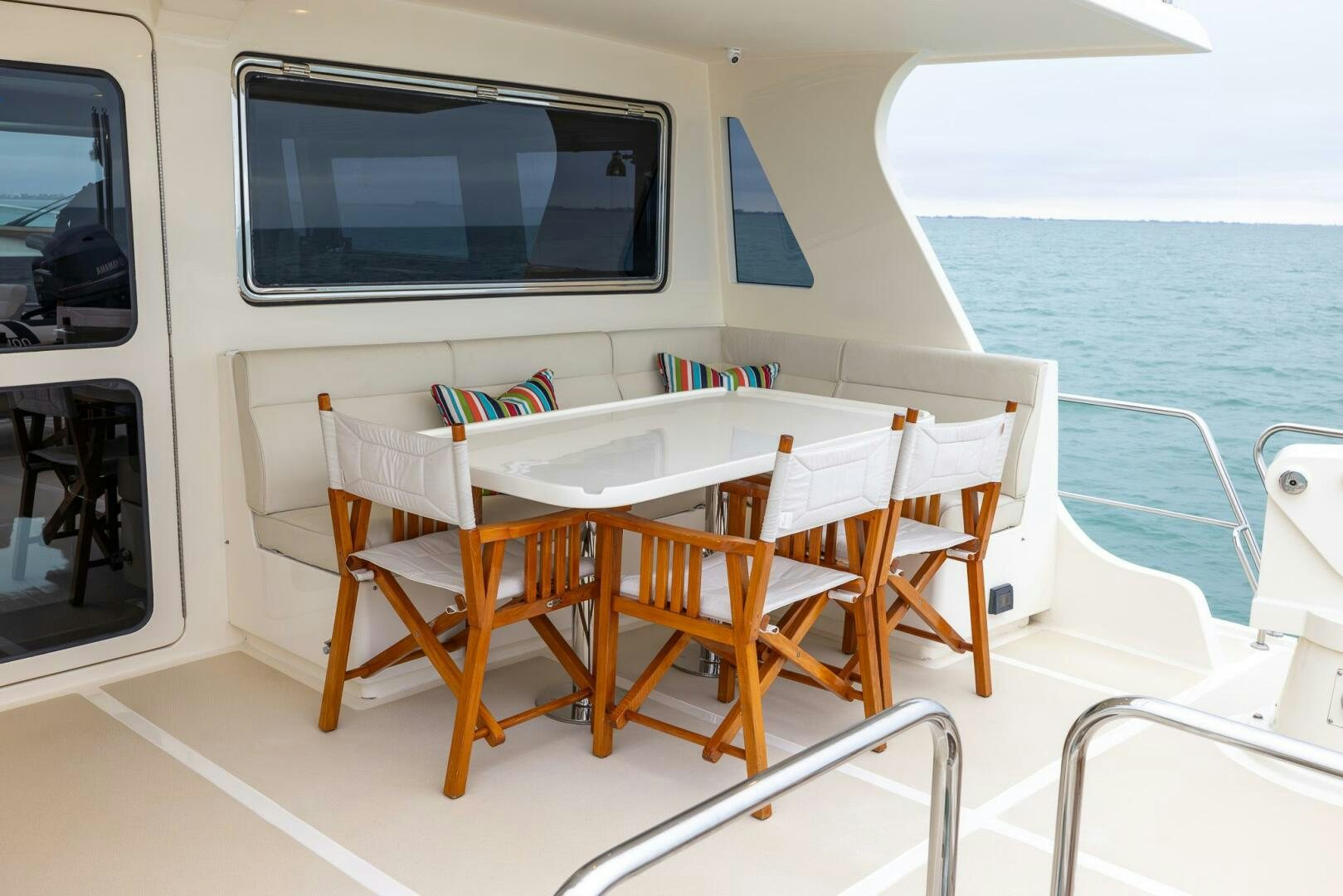 a table on a boat aboard INDIGO Yacht for Sale