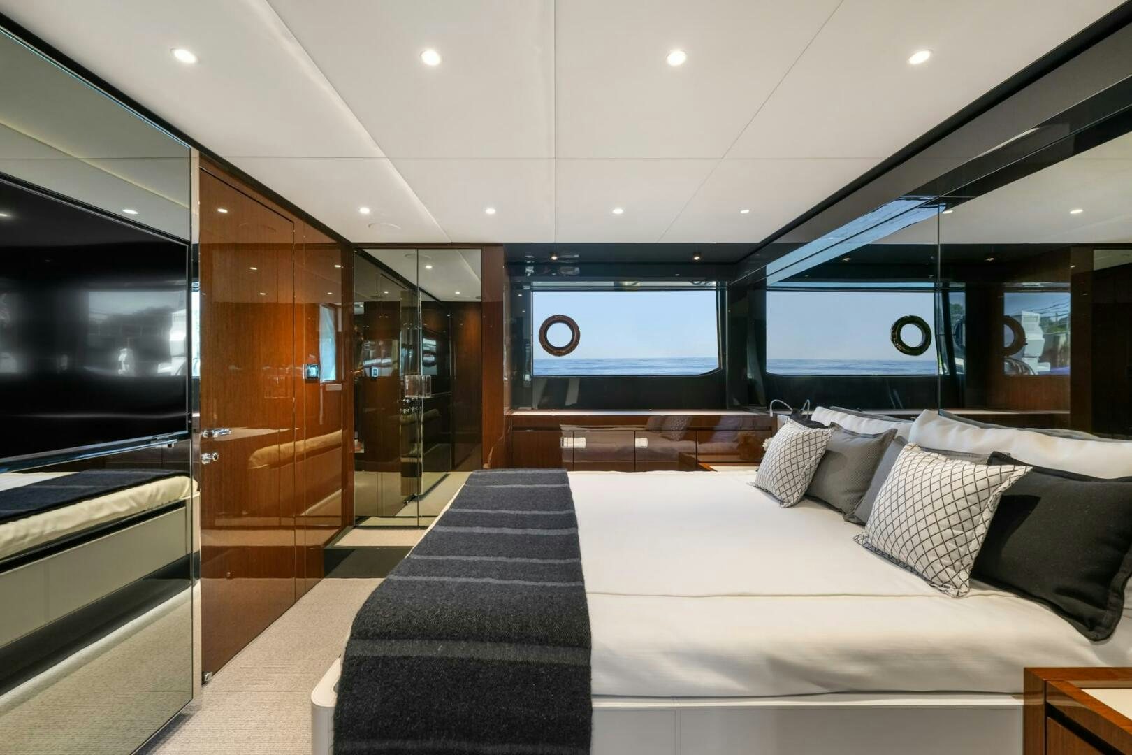 a bed in a room aboard BLUEPRINT Yacht for Sale