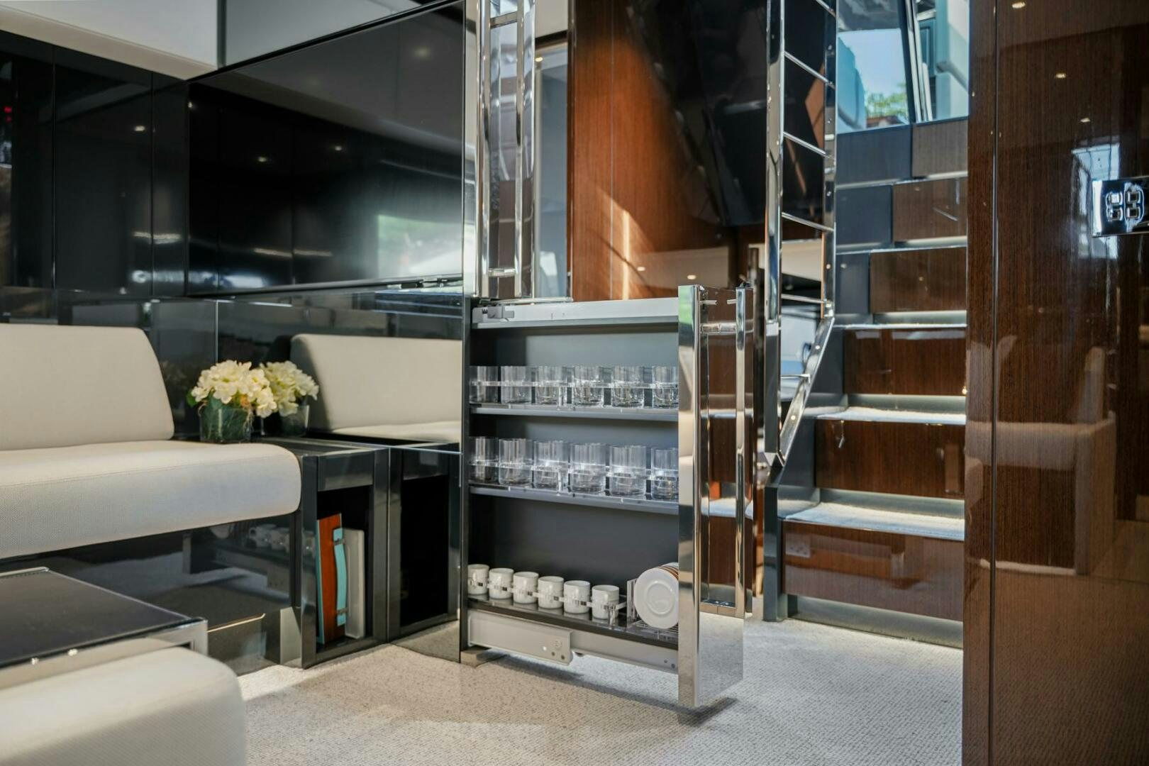 a room with shelves and a shelf aboard BLUEPRINT Yacht for Sale