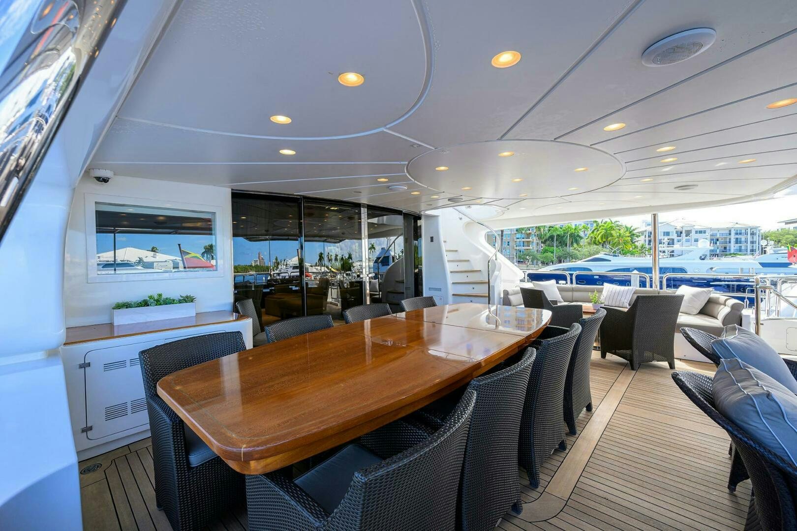 a dining table in a room aboard ARTHUR’S WAY Yacht for Sale