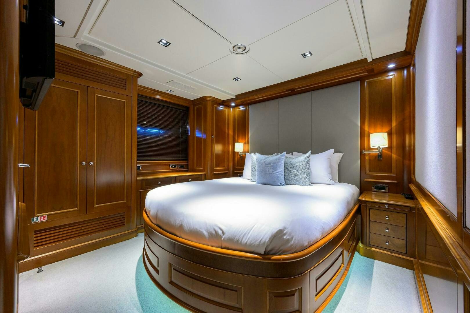 a bed in a room aboard ARTHUR’S WAY Yacht for Sale