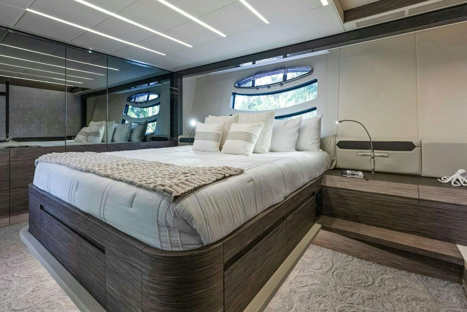 a bed in a room aboard PHOENIX RISING Yacht for Sale