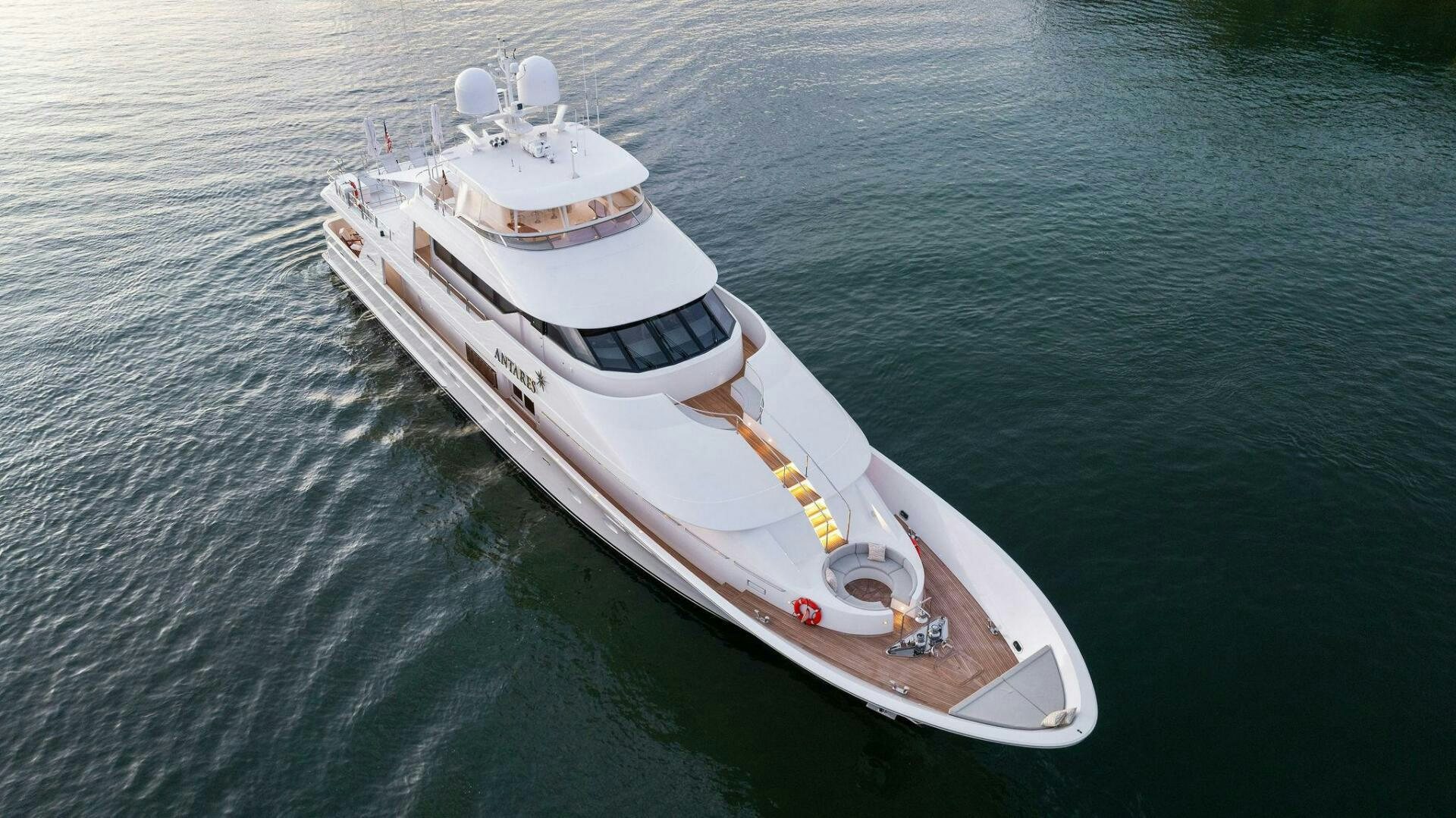 a white boat on the water aboard ANTARES Yacht for Sale